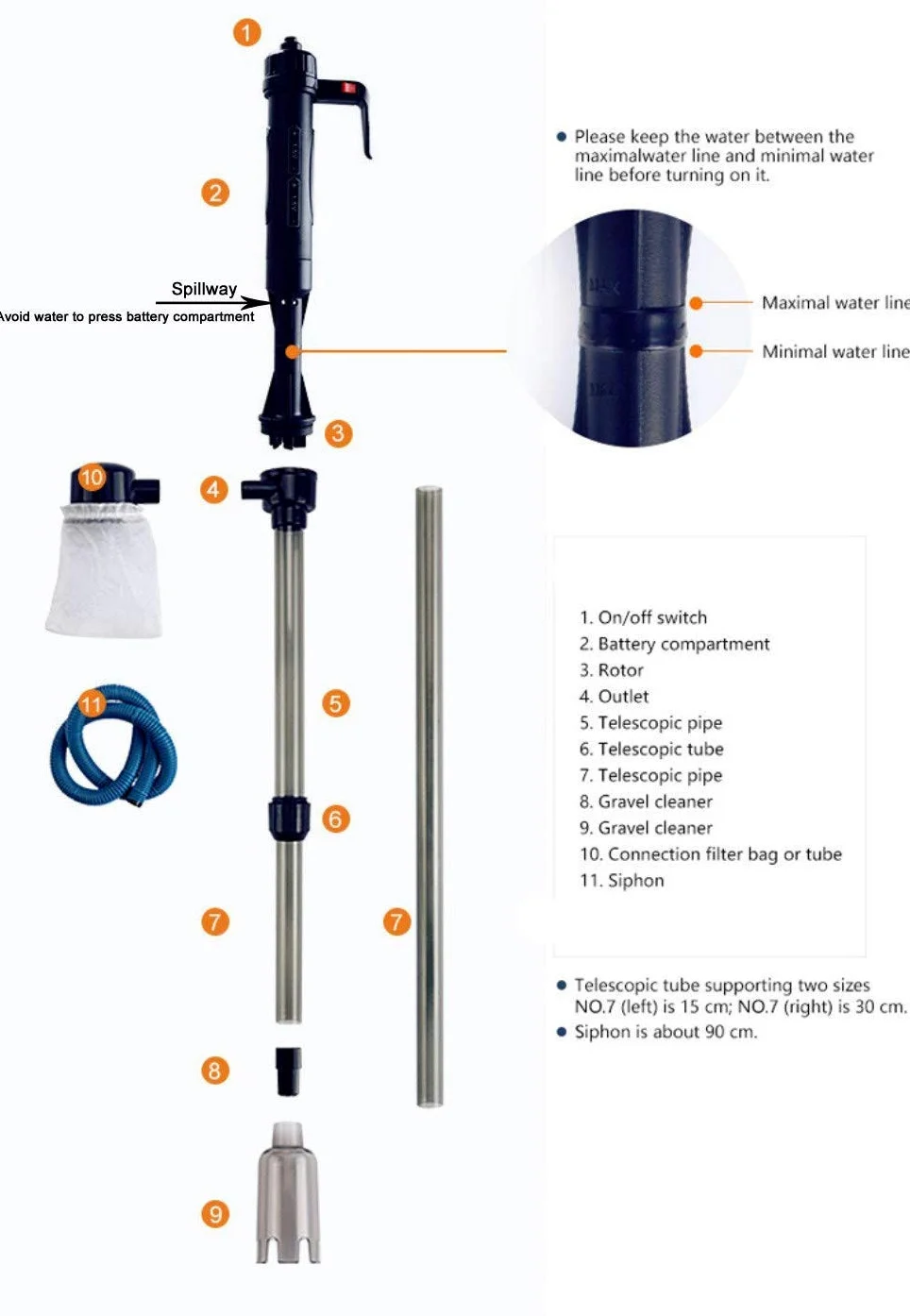 LONDAFISH Kit de limpieza de grava para acuario con batería eléctrica automática, con sifón de vacío, con adaptador