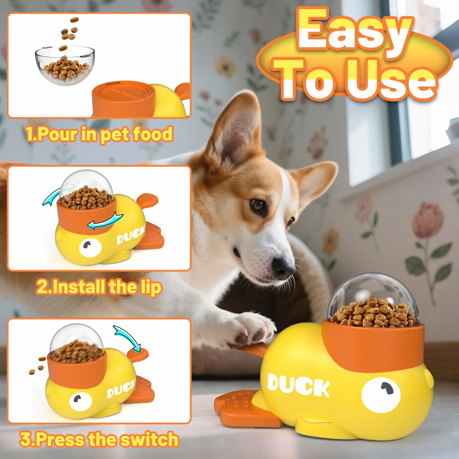Juguete Interactivo para Perros y Gatos Duck Dog Treat Dispenser Alimentador Lento para Perro Perros Apto para Cualquier Raza Puzzle Perros De Regalo