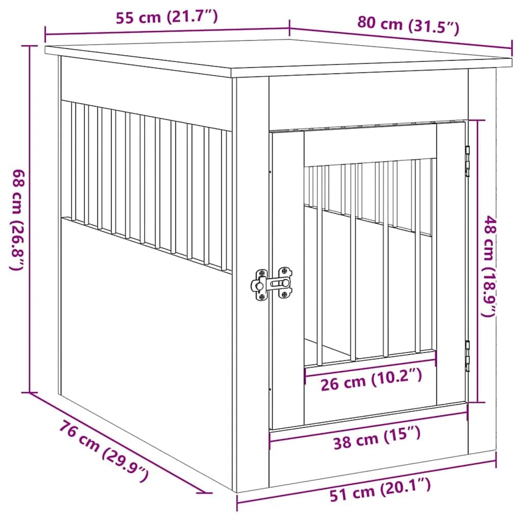 vidaXL Jaula para Perros Madera de ingeniería Madera Vieja 55x80x68 cm, caseta para Perros, Refugio para Perros, Jaula para Mascotas, Perrera