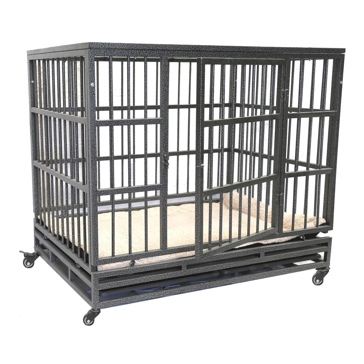 MaxxPet Jaula Perro de Metal y Manta de Lujo - Jaula de Transporte sobre Ruedas. 2 Puertas con Cerradura – Bandeja Extraíble. 50 kg – 94 x 59 x 75 cm