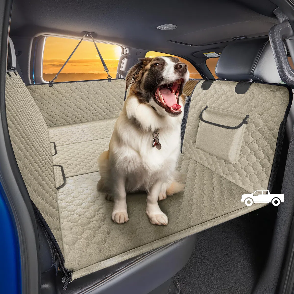 SHARLOVY Extensor de asiento trasero de camión XL para perros, cubierta de asiento de coche para perros de fondo duro grande para asiento trasero, hamaca de coche para perros de servicio pesado
