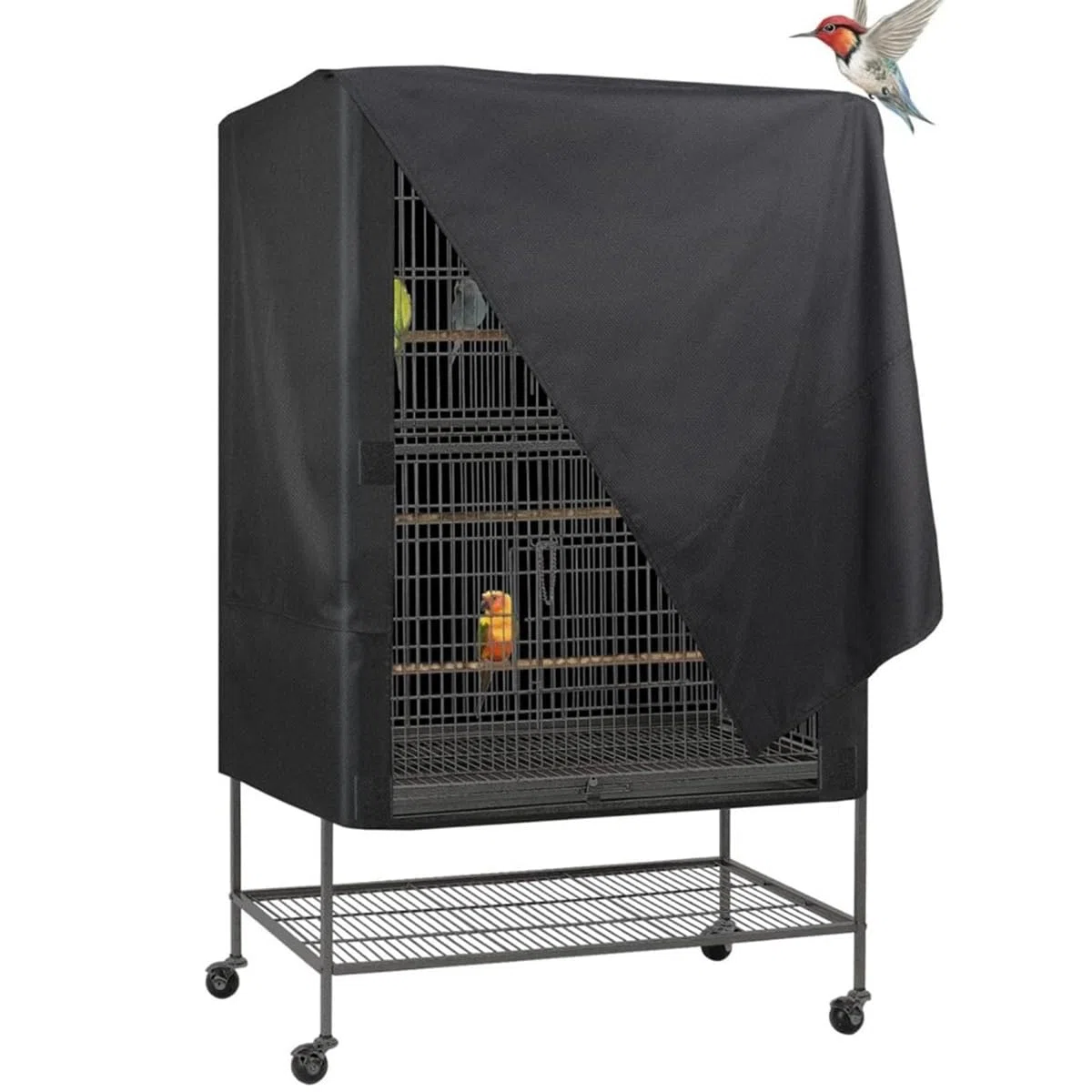 Riven Funda para jaula de loros, transpirable, ligera, lavable, a prueba de polvo, para uso nocturno como mascota, color negro