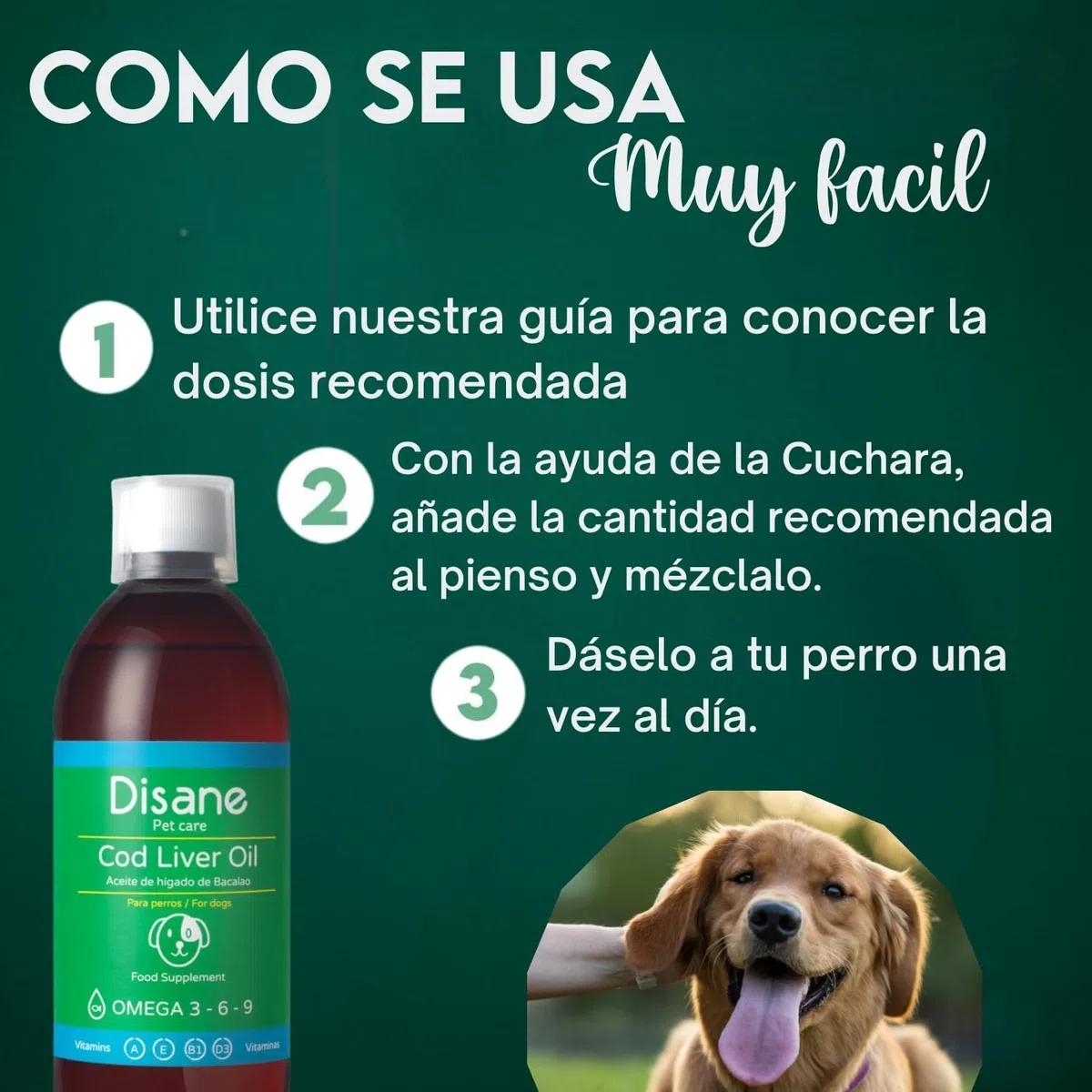DISANE Aceite de Hígado de Bacalao Perros | 500ml| Suplemento Natural para Cuidado de Las Articulaciones y el Pelaje | Fuente de Omega 3 y Vitaminas para Perros