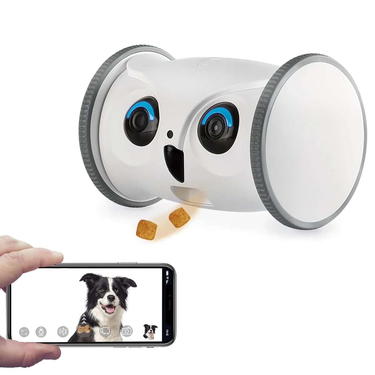 SKYMEE Owl Robot: cámara Full HD para mascotas 1080P con dispensador de golosinas, juguete interactivo para perros y gatos, monitoreo móvil de casa completa a través de la aplicación, conversación de