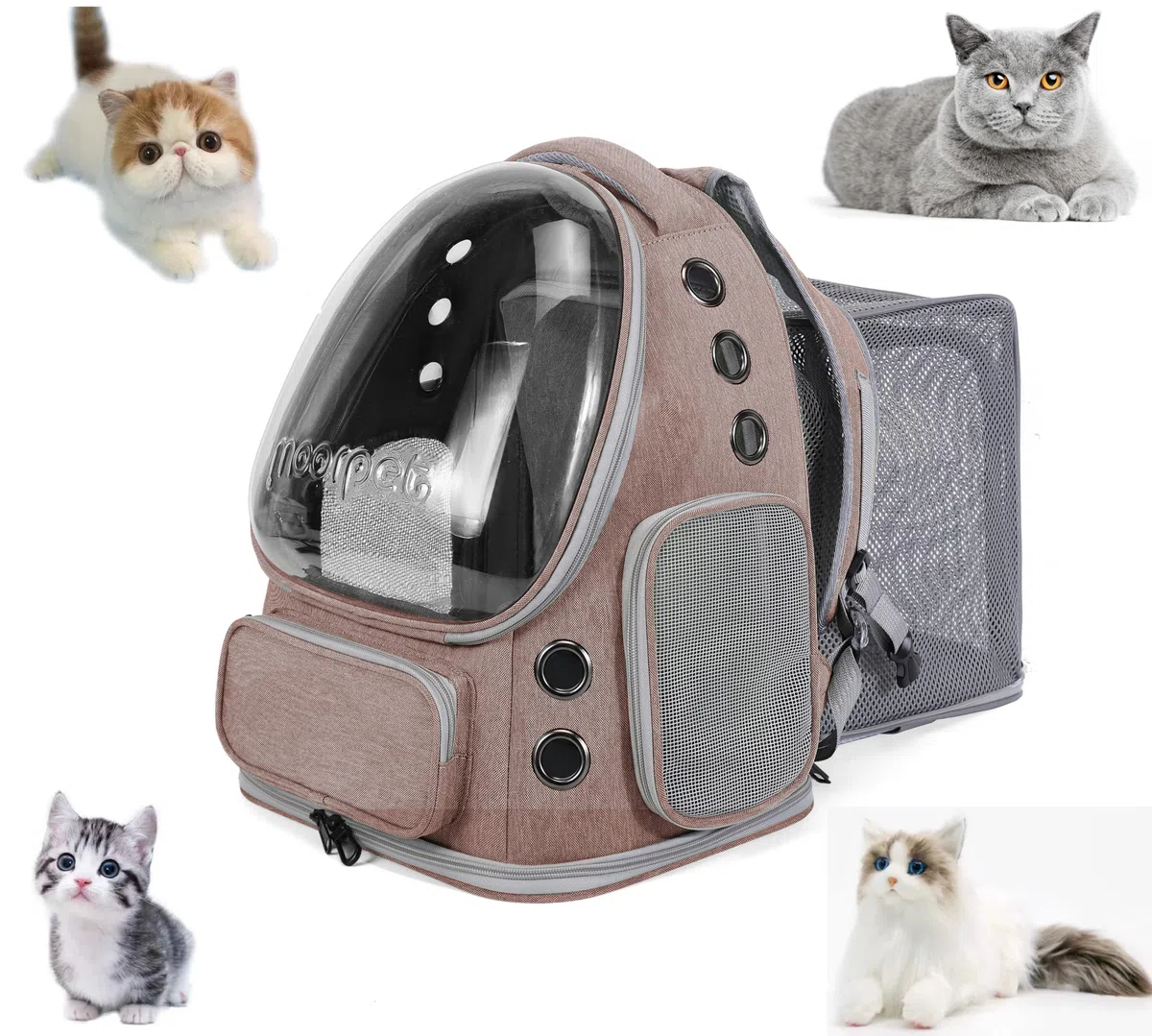 SOLAPOLLO Bolsa de transporte para gatos, mochila de viaje expandible para gatos, bolsa de chihuahua portátil y transpirable con gran espacio para uso al aire libre (caqui)