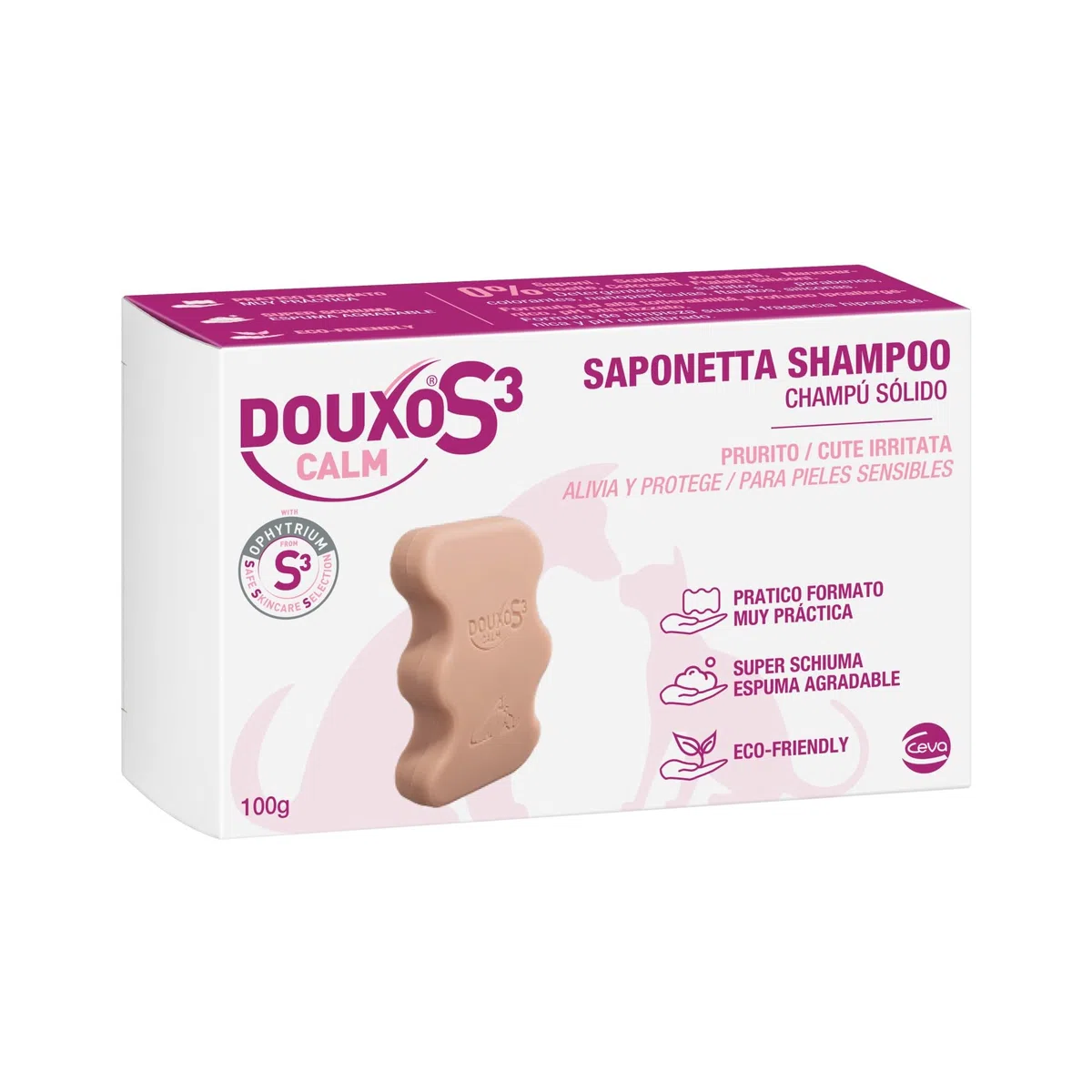 DOUXO® S3 Calm - Champú sólido para Pieles sensibles - Higiene para Perros y Gatos - Alivia y Protege - Fragancia hipoalergénica - 100 g