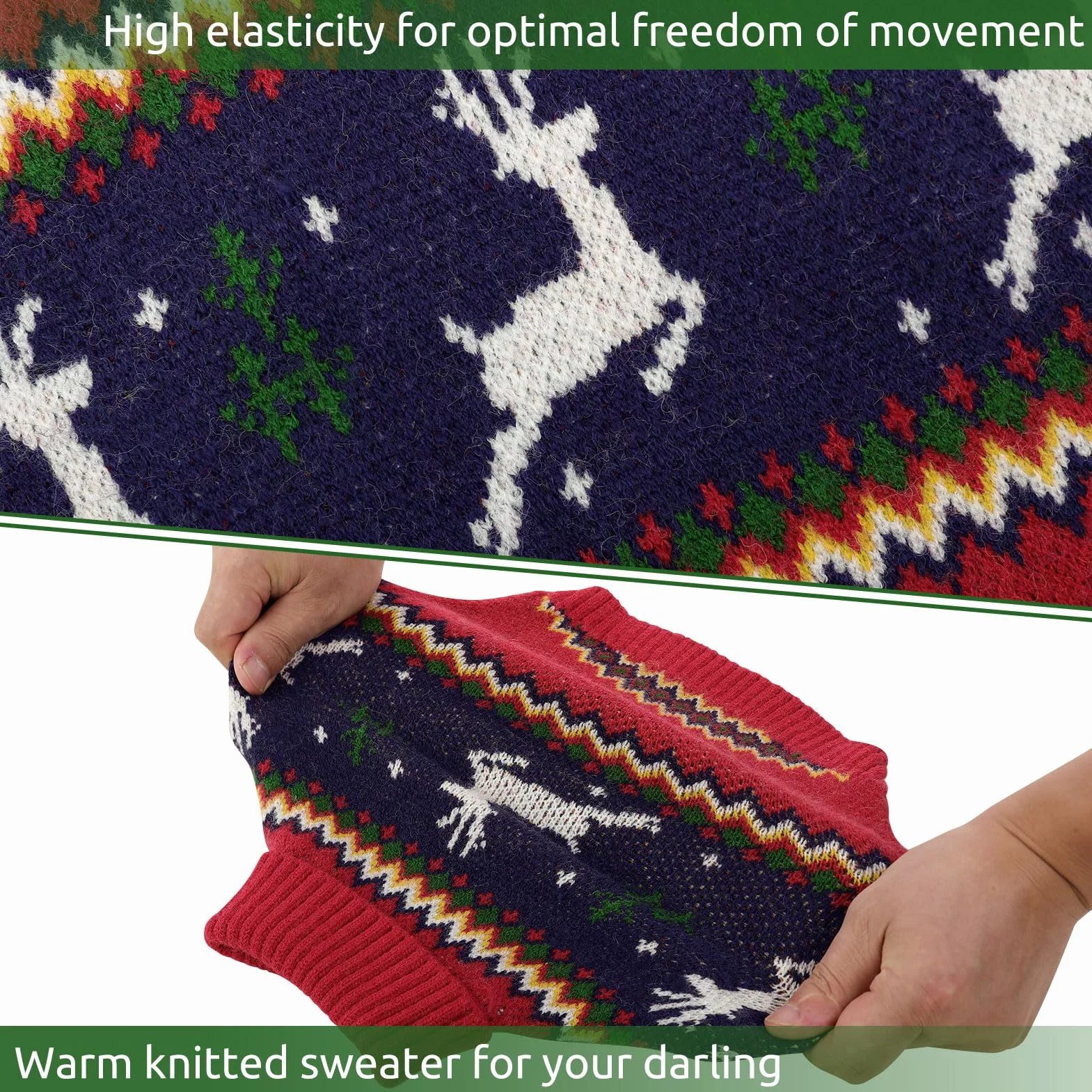 KONVINIT Jersey para Perros Navideño - Suéter de Navidad Perro Cuello Alto - Ropa Perro Invierno Cálida Tejido de Punto - Abrigos para Perros Xmas - para Mascotas Pequeñas y Medianas