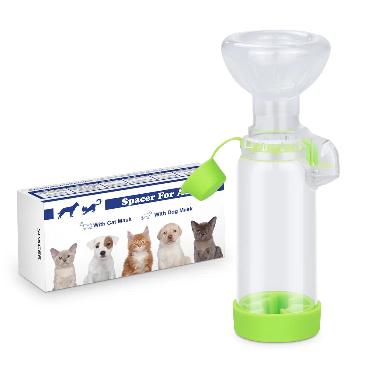 free-space Espaciador de inhalador de Aerosol para Gatos o Perros. Espaciador portátil para administrar medicamentos a su Mascota con indicador de respiración Exclusivo. (for Cat (Green))