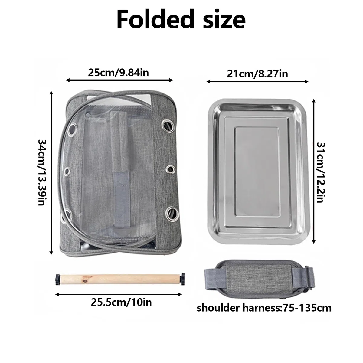 Bolsa de transporte para pájaros, portátil, transpirable, jaula de viaje con bandeja y postes de acero inoxidable, apto para pájaros, animales pequeños (gris)