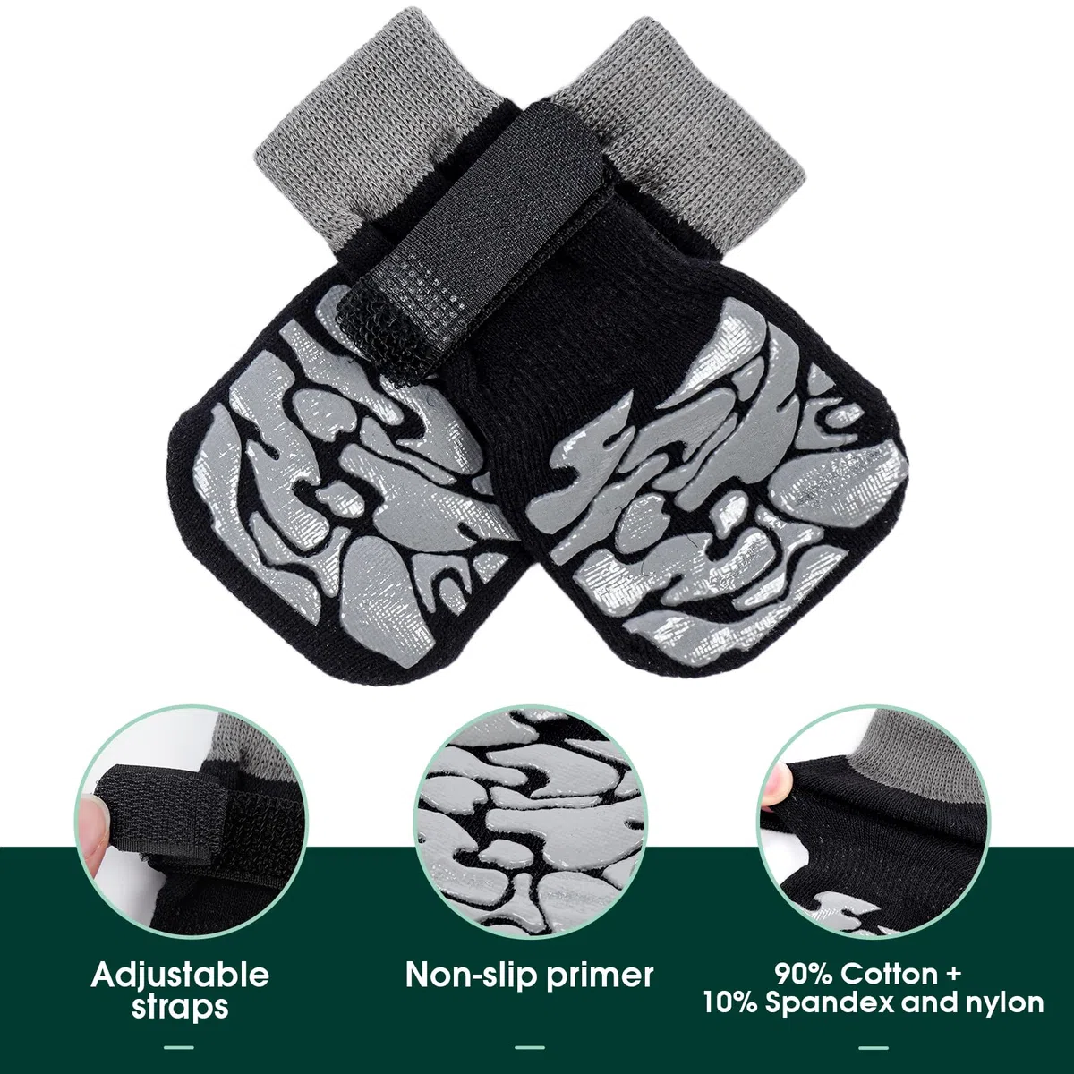 Kuoser 2 pares de calcetines antideslizantes para perros con velcro ajustable, protección de patas para perros de interior, calcetines antideslizantes para perros extra grandes, suela de agarre suave