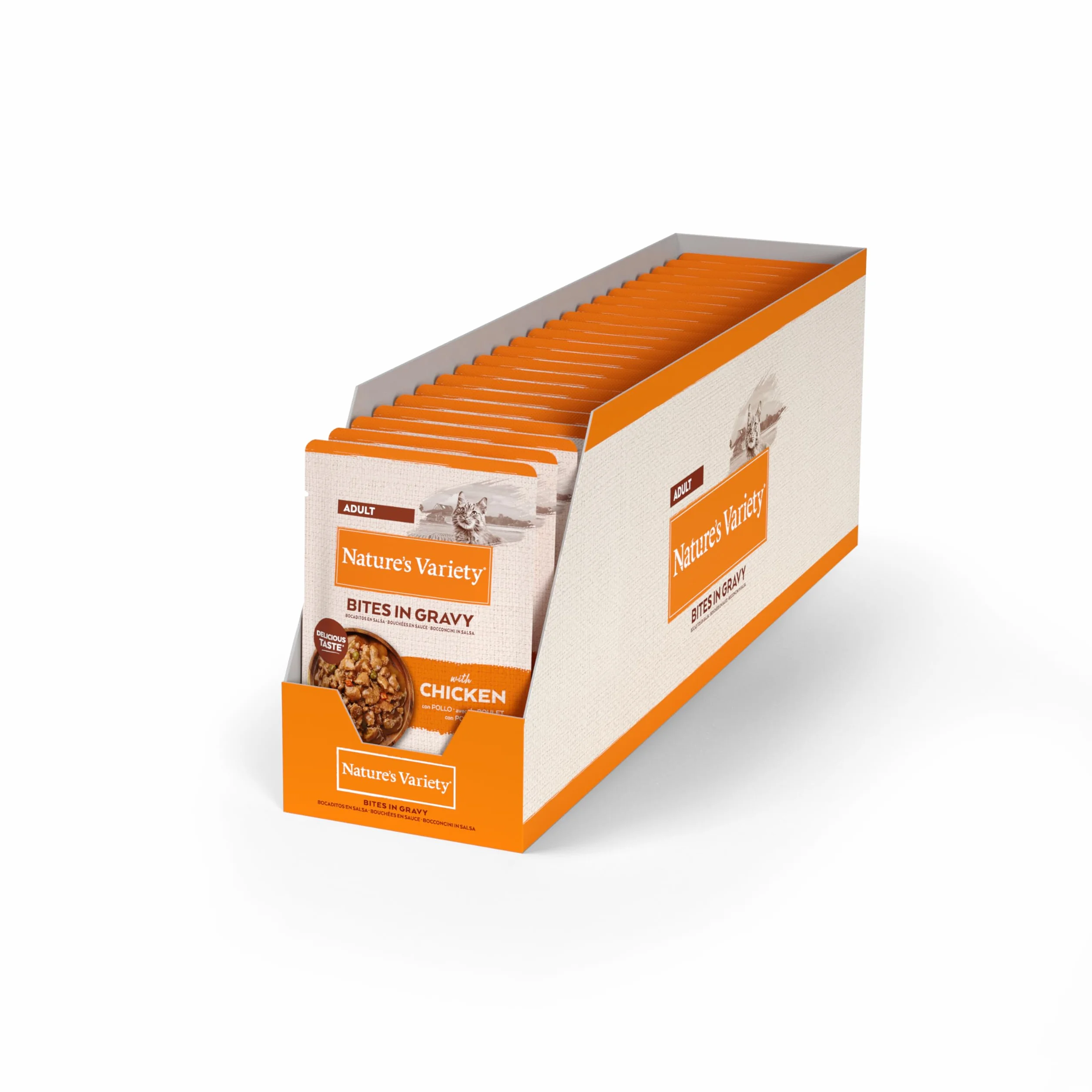 Nature's Variety Bocaditos en salsa, Comida húmeda para gatos con Pollo: 22 bolsitas de 85g