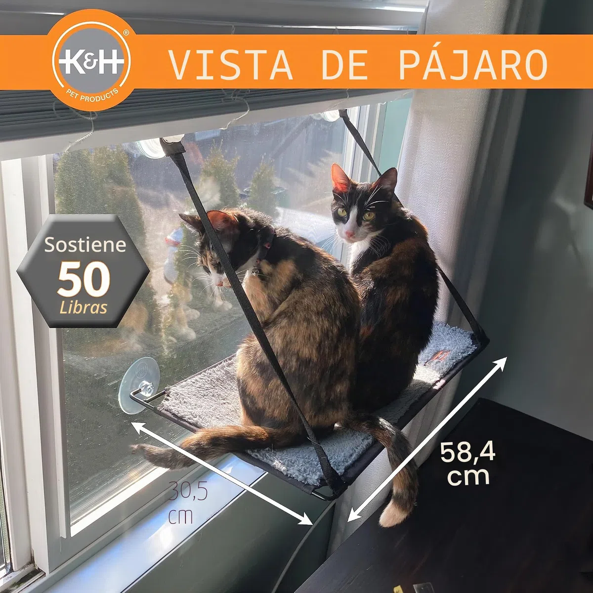 K&H Mascotas| Soporte EZ para Ventanas | Cama para Gatos de Dos Alturas Que se acopla en el umbral de la Ventana