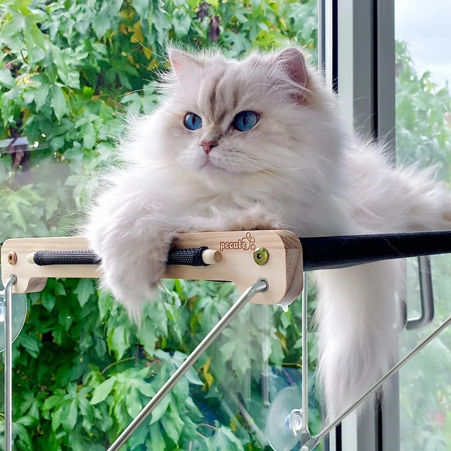 pecute Hamaca Gato Ventana, Hamaca Reforzada con Fuerte Ventosa, Cama Colgante de Interior Reclinable, Cama Colgante Malla Disipación de Calor Grande para Siesta y Tomar el Sol (hasta 15 kg)