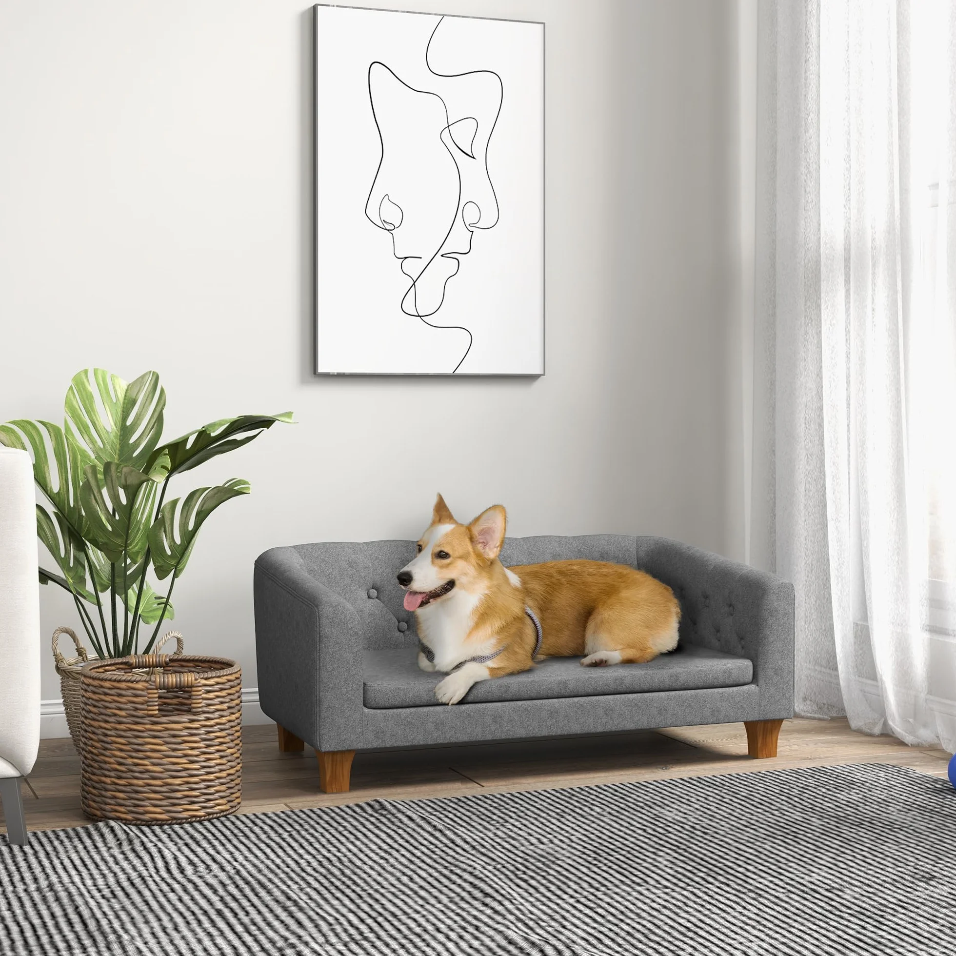 PawHut - Sofá para perros y gatos (96 x 60 x 42 cm), color gris
