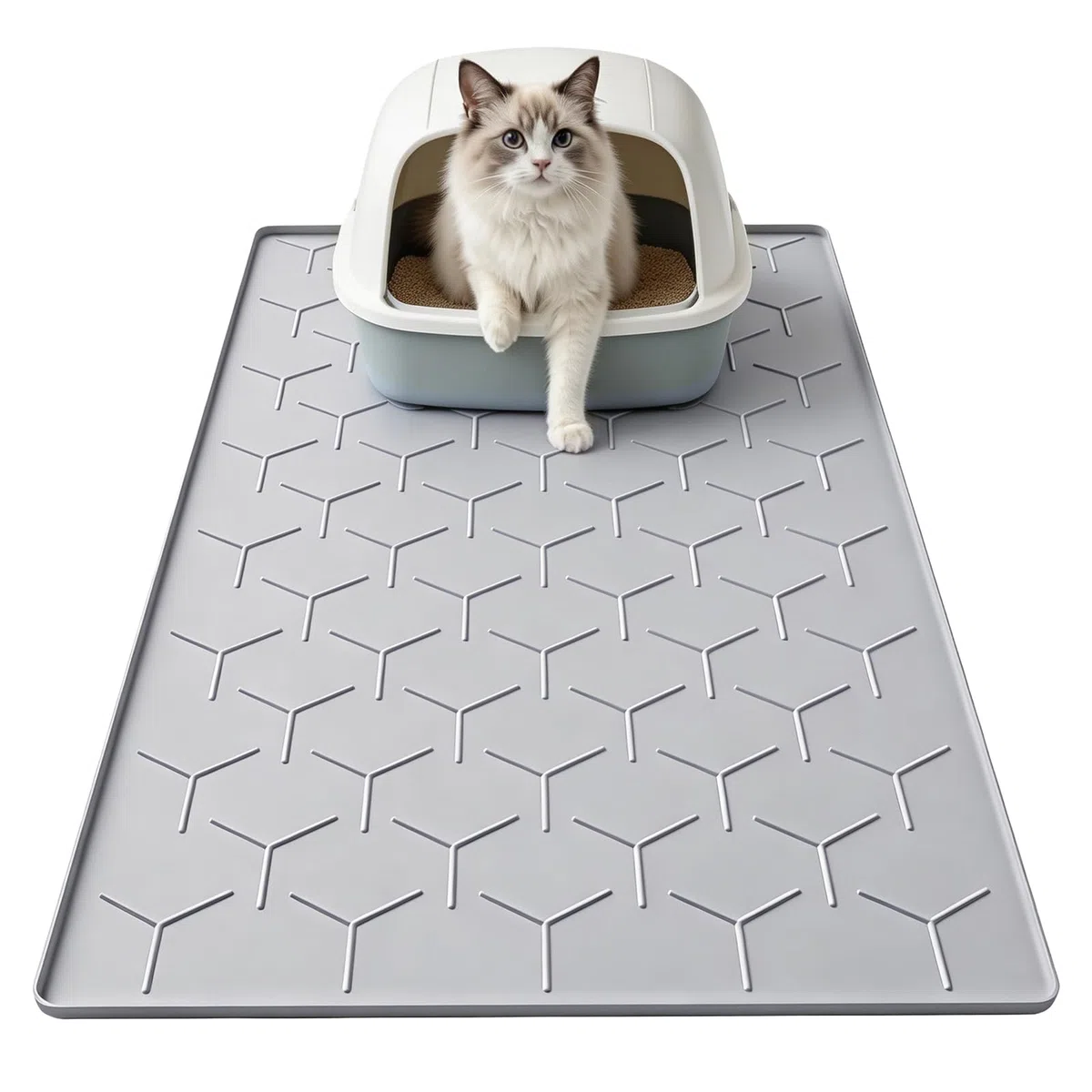 Garoopion Alfombra Grenero Gato, 86x56 cm Alfombrilla Arenero Gato, Silicona Impermeable Alfombra Arena Gatos, Fácil de Limpiar, Gris