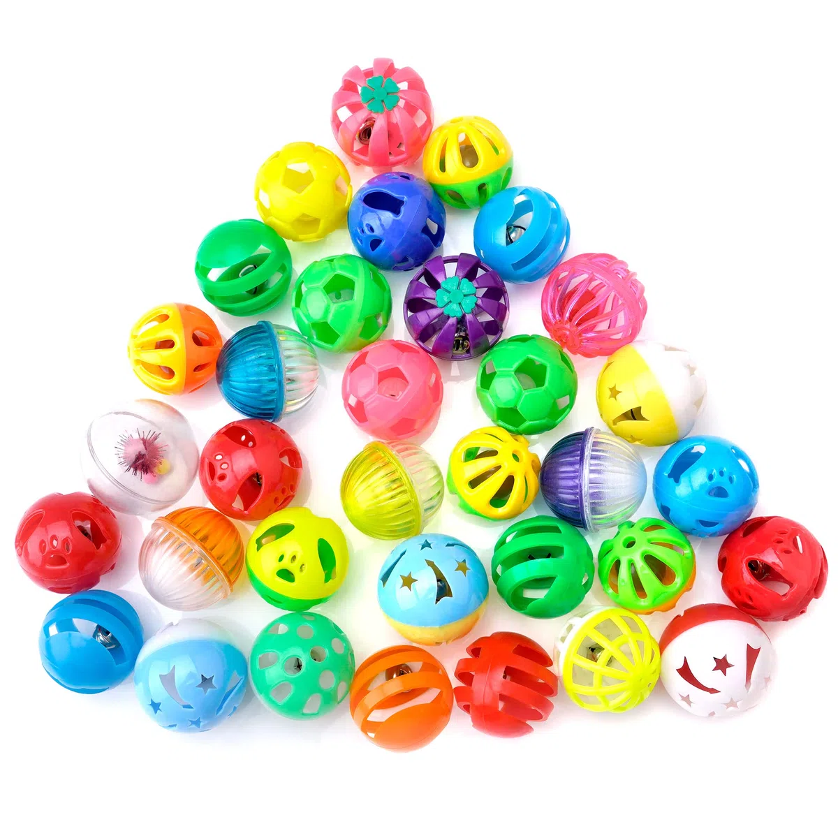 Chiwava 48 Piezas plástico Gato Jingle Pelotas Gato Juguete con Campana Gatito persecución abalanzarse Juego 8 Tipos