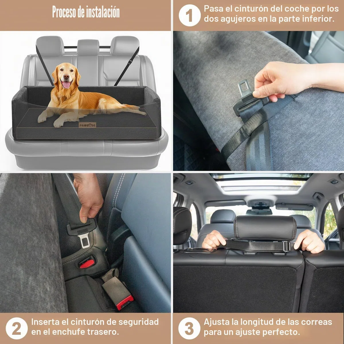 Asiento de Coche para Perros Grandes de hasta 45kg, Cama de Coche para Perros Gris con cinturón de Seguridad, Asiento de Coche Elevador Lavable para Perros