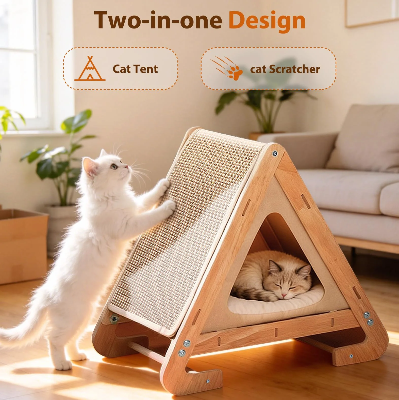 Casa para gatos 2 en 1 con tabla para rascar, tienda de madera para gatos y casa rascadora de sisal, tiendas de campaña para gatos, cueva para gatos para dos gatos, refugio para gatos, caseta para