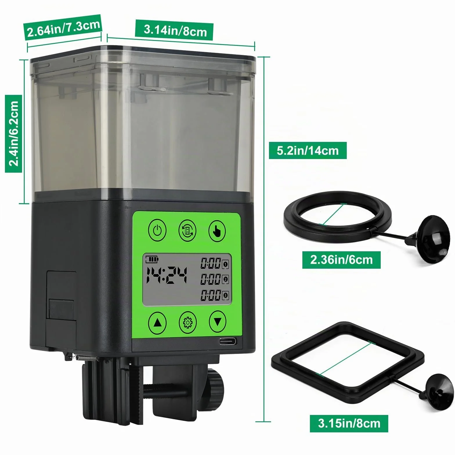 Lychee Dispensador automático de alimentos para peces recargable por USB 320 ml de gran capacidad con pantalla LCD resistente a la humedad con temporizador eléctrico