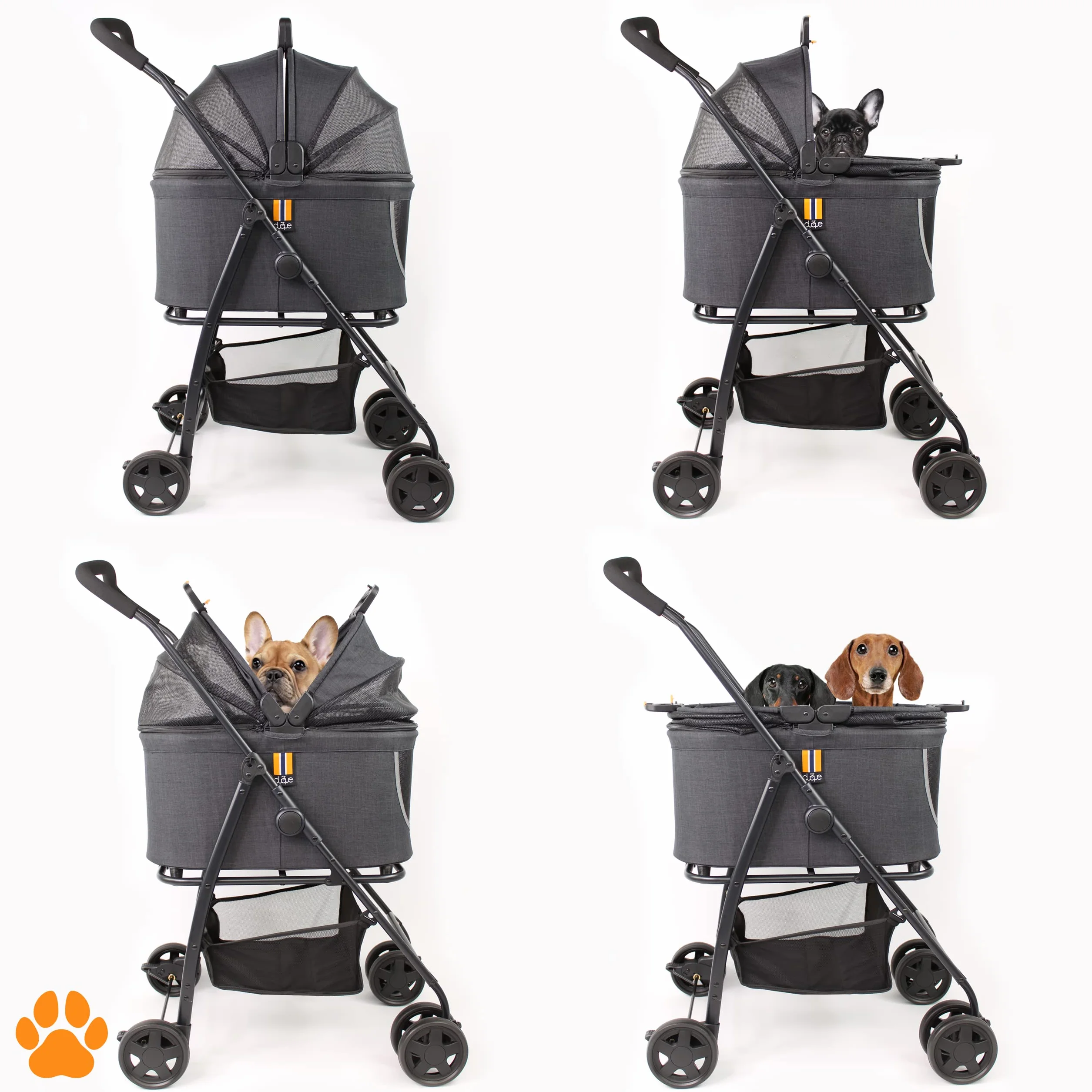 Modelo COCO 2 IN1 – Carrito de paseo perros hasta 15kg, cesta adicional para las compras o los accesorios de tu mascota, fácil de plegar y con ruedas flexibles diseño moderno