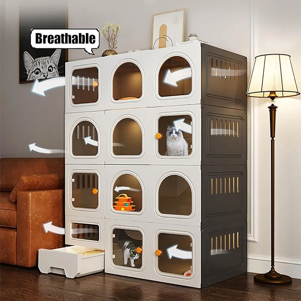 Jaula para gatos de interior con caja de arena extraíble, espacio extra grande, para gatos, hurones, chinchilla, caja cerrada para gatos con puerta para gatos, corral para mascotas para el hogar