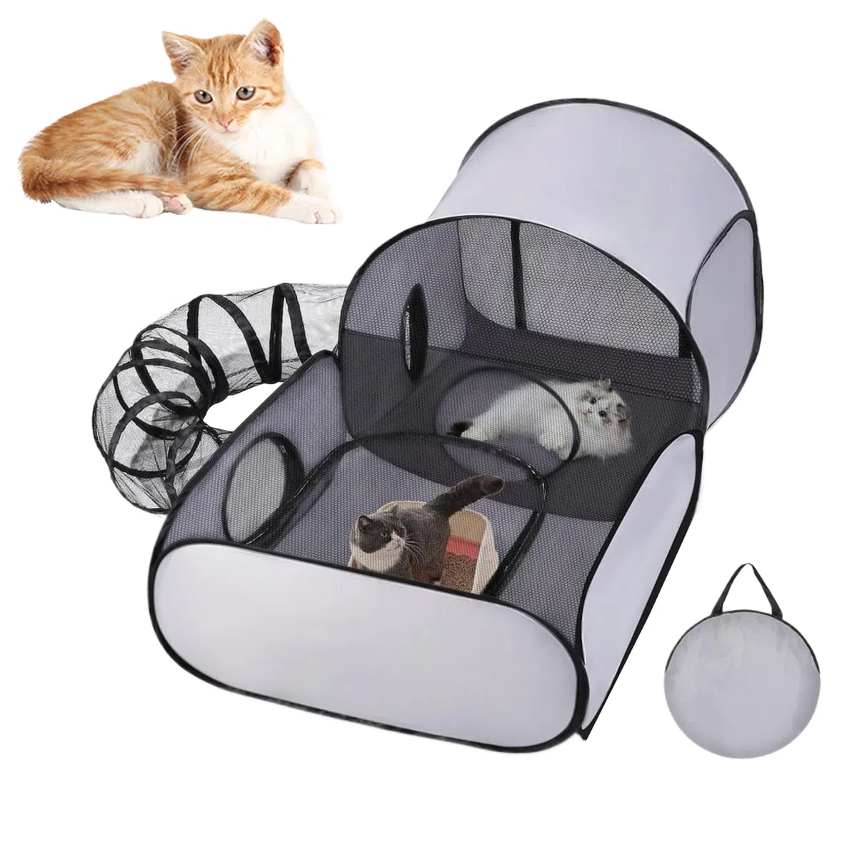 Corralito para gatos, túneles de recinto para gatos, juguetes interactivos plegables para casa, parque de juegos de ejercicio, bolígrafo portátil de viaje para mascotas, corral para perros, para