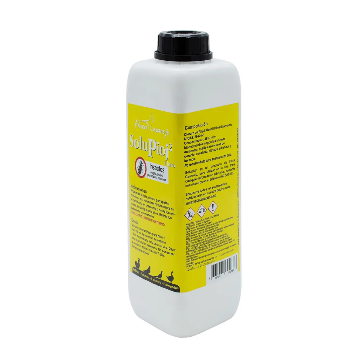 Solupioj (1 litro) - Solución Biodegradable para Eliminar Parásitos Externos como Piojo de Las Gallinas, Ácaros, Garrapatas, Chinches - Desinsectante para Instalaciones de Animales