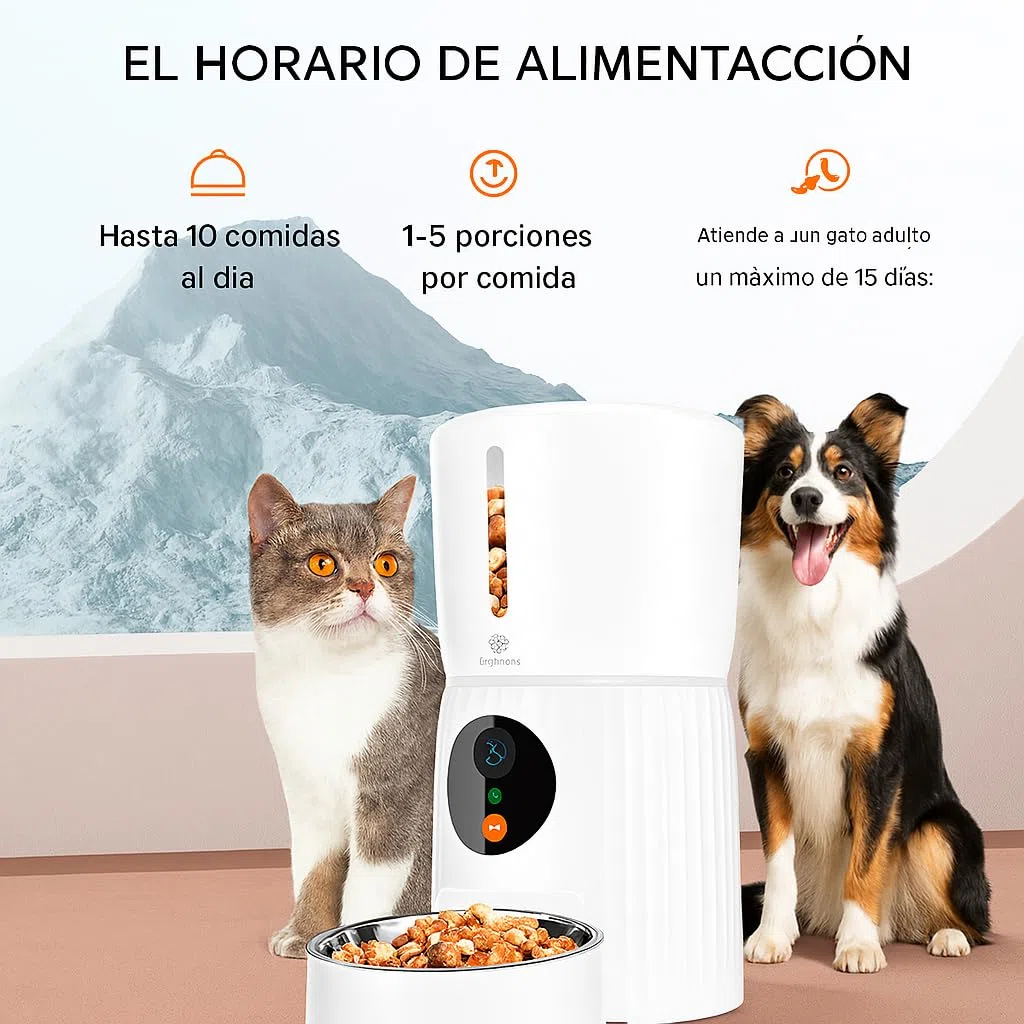 PET&TECH Comedero Automático para Gatos y Perros, 4L, Dispensador de Comida Mascotas, WiFi 2.4G/5G, Cámara HD 1080p, App Smart Life, Audio Bidireccional, hasta 10 Comidas al Día