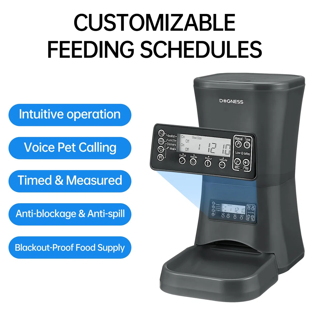 DOGNESS Comedero automático para perros 9L para perros grandes, dispensador automático de comida para perros con temporizador, extragrande, dispensador automático programable de alimentos para