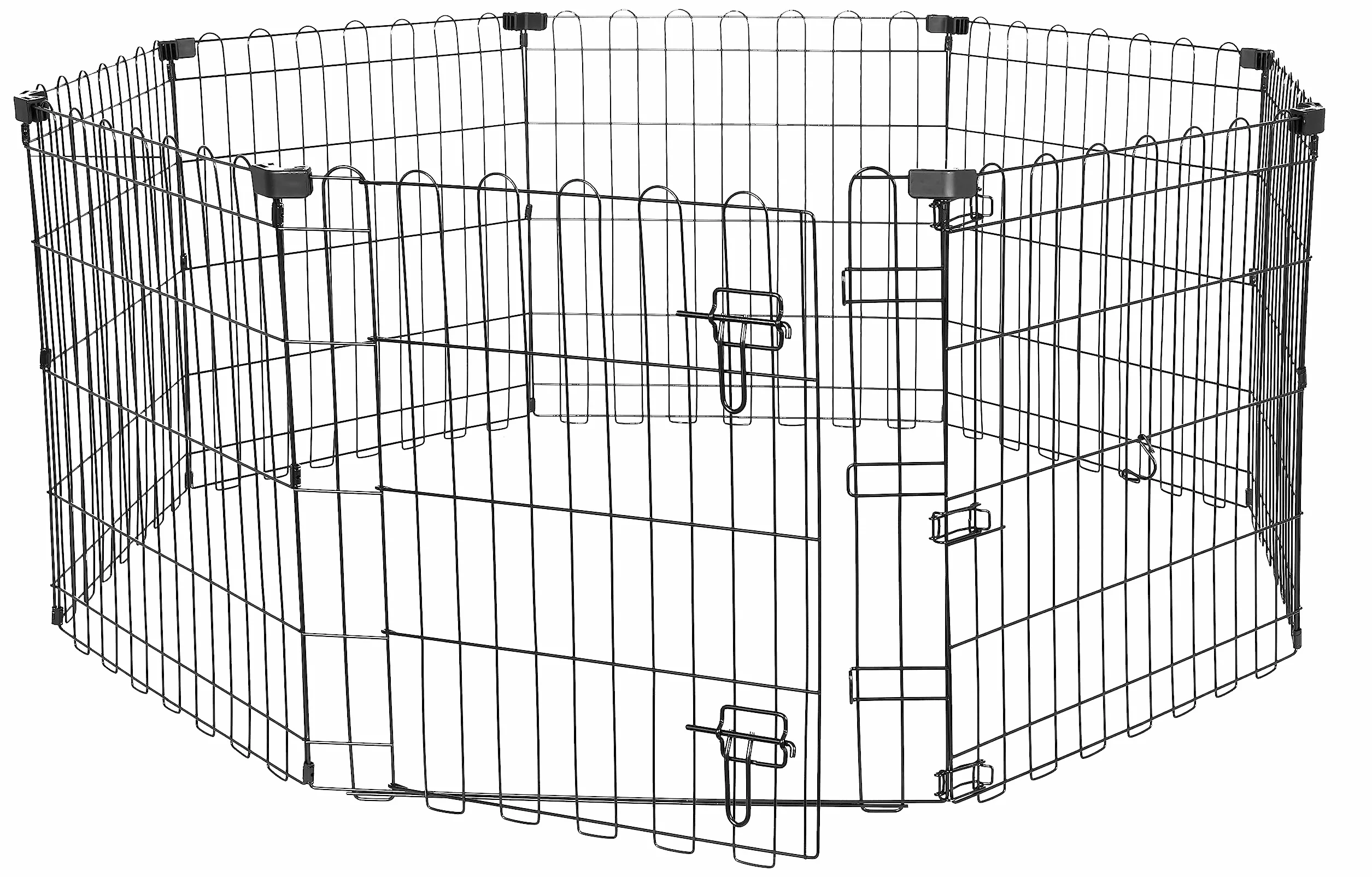 Amazon Basics Octogonal, Parque de metal plegable para perros y mascotas de 61 cm, con puerta, Negro