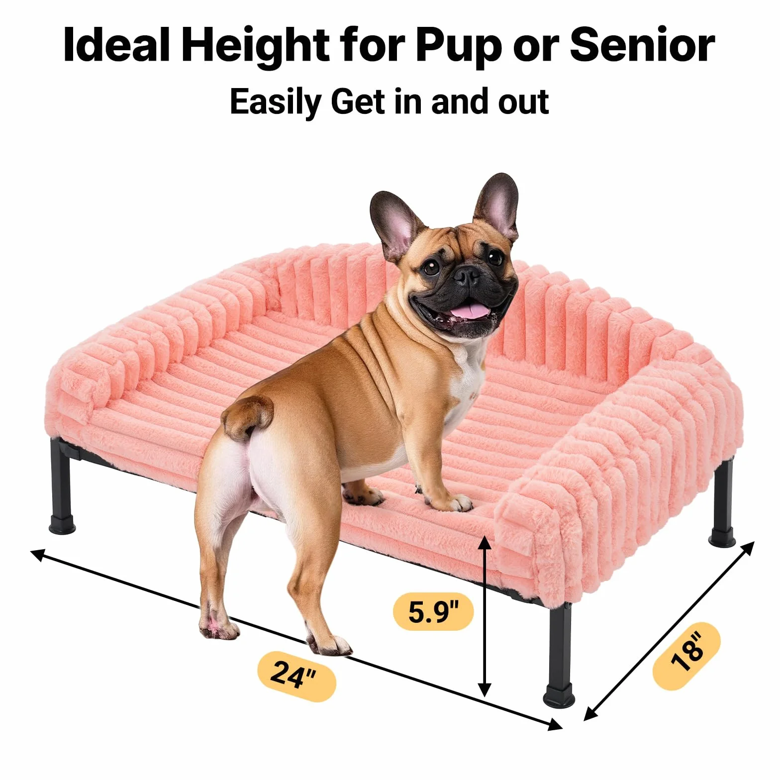 Veehoo Sofá Cama Elevado Perro con Cojín Extraíble, Cama Elevado Mullida para Perros Lavable con Colchón Ortopédico, Sofá Perros y Gatos Patas Antideslizantes, Rosa 60x45x10cm