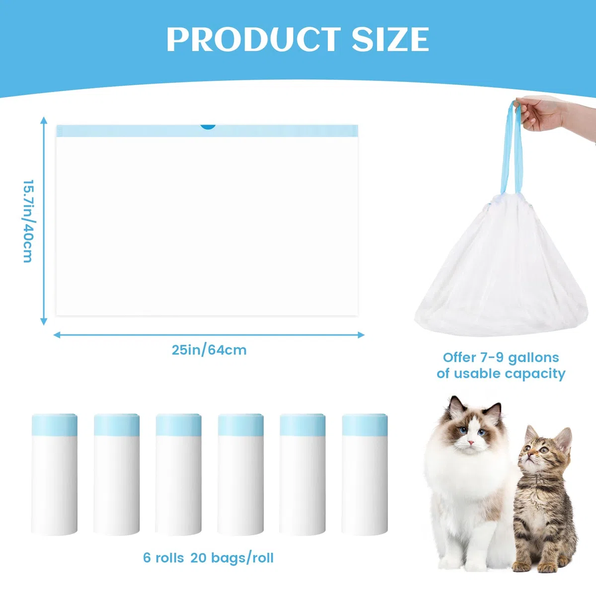 120 bolsas de arena para gatos autolimpiables compatibles con Litter-Robot 3/4, bolsas de arena de repuesto para gatos de alta resistencia con cordón grueso para arena robot 3/4, bolsas de caja de