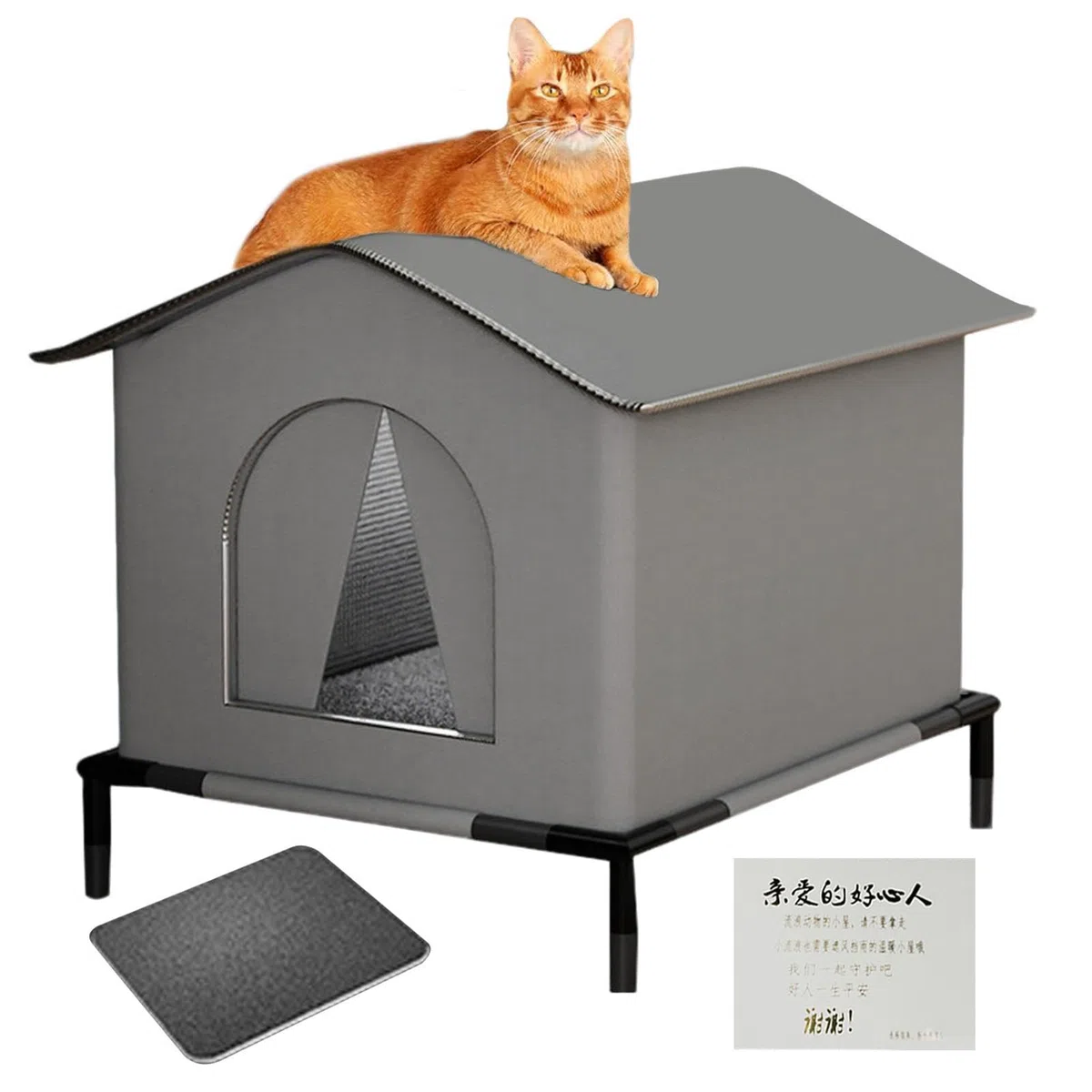 Caseta para Gatos Exterior | Refugio Cálido para Mascotas en Invierno con Alfombrilla y Puertas - Cueva para Mascotas con Aislamiento Térmico para Jardín y Terraza