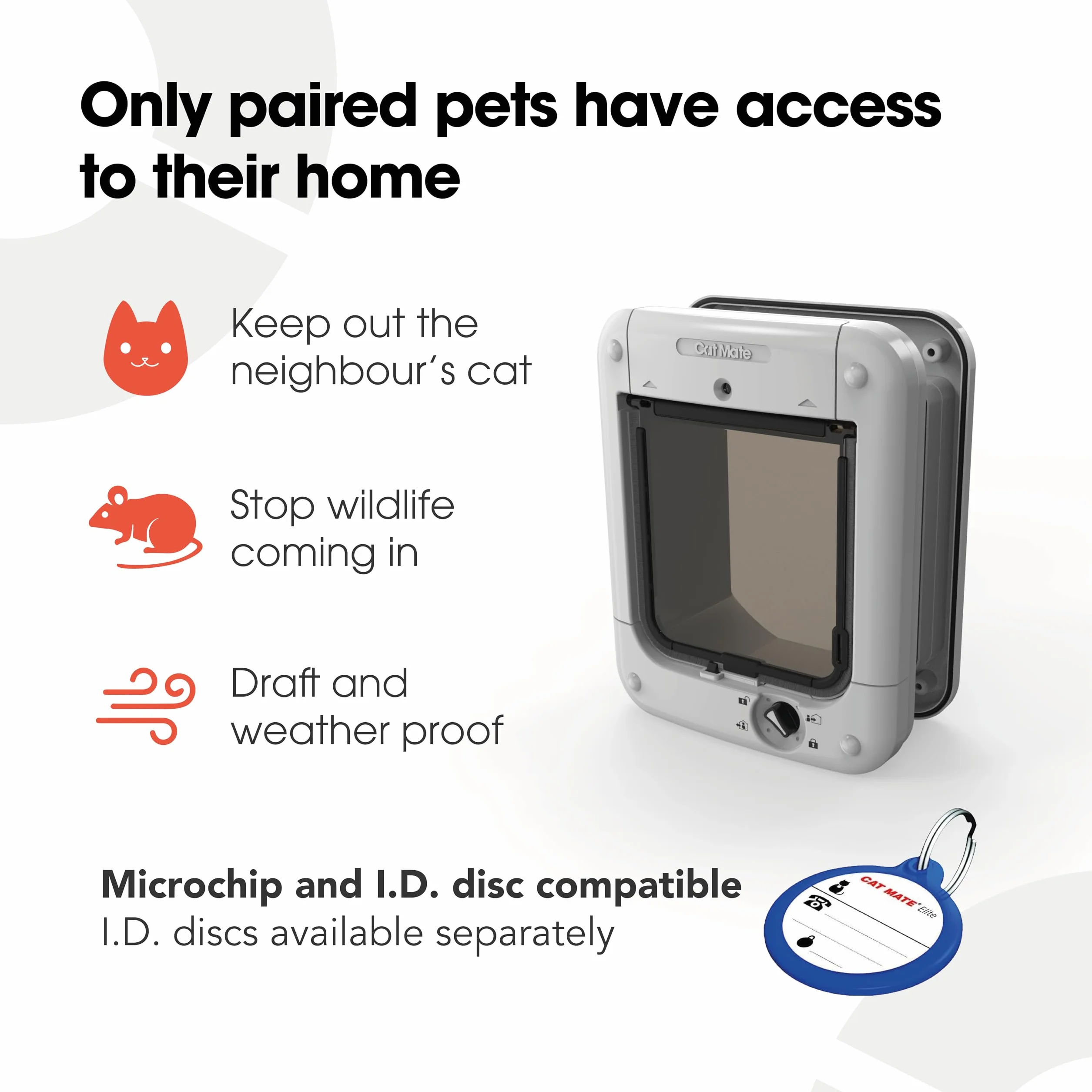 Cat Mate Puerta para Gatos Activada con Microchip para Gatos y Perros Pequeños, Fácil Instalación en Puertas de UPVC, Vidrio y Puertas de Madera