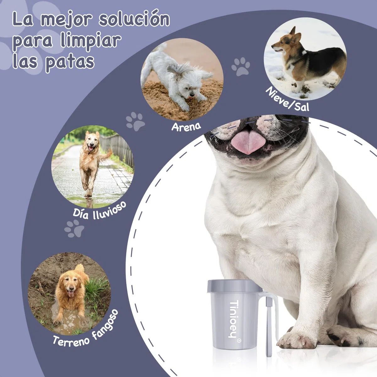 Limpiador Patas Perro de Raza Mediana Pequeña con Mango, Limpiador de Patas de Perros para Limpiar Patas Embarradas, con Cepillo para Perros y Cuatro Toallas Absorbentes (Gris)