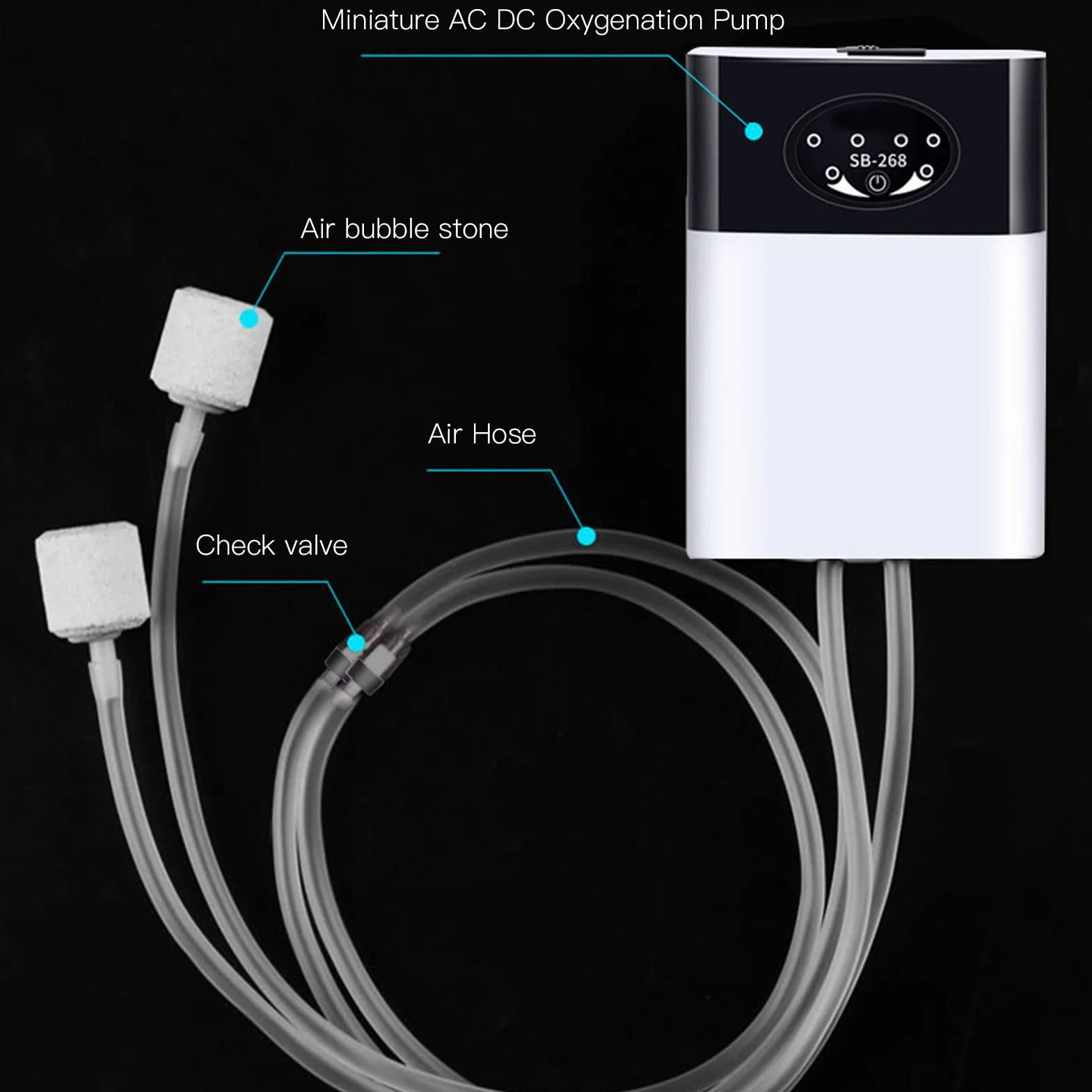 Bomba de Aire de Acuario, Bomba de Oxígeno de Burbujas Portátil Recargable por USB, Aireador de Burbujas de Acuario Silencioso con Piedras de Aire, Bomba de Oxígeno de Aireador para Tanque de Peces, P