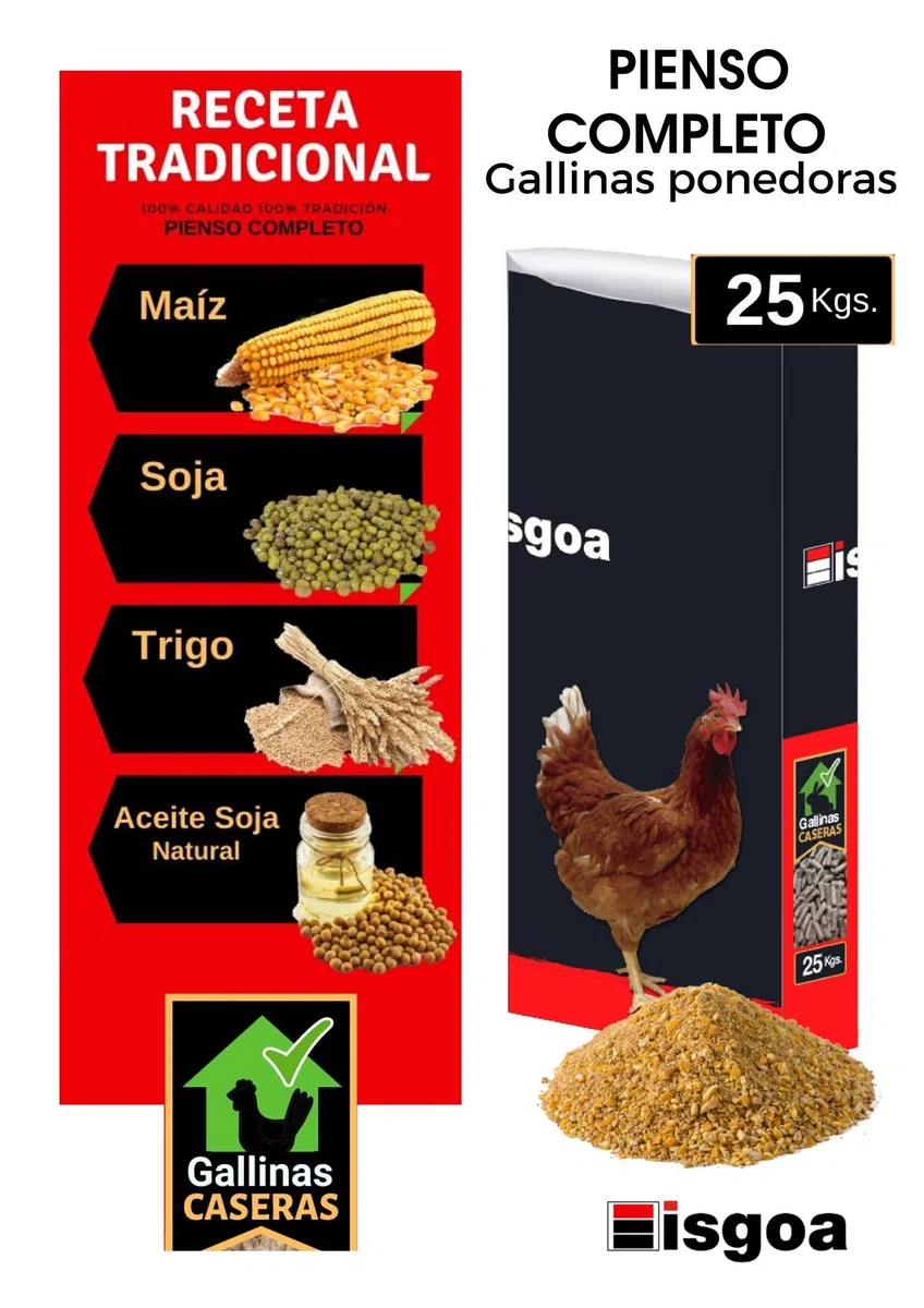 Pienso para gallinas 25 Kilos iSGOA. Receta Tradicional gallinas caseras..