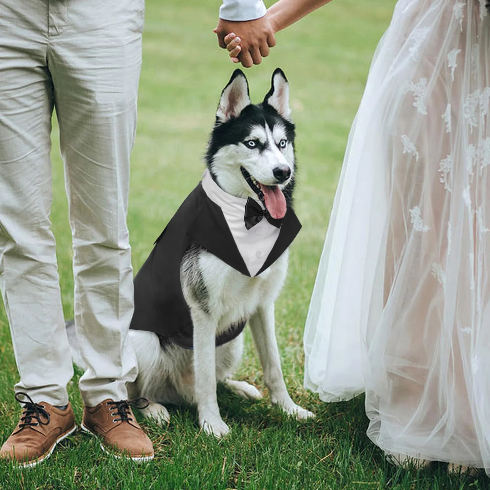 Kuoser Traje de Esmoquin y Bandana para Perro Abrigo Ropa Formal para Mascotas con Pajarita Desmontable Disfraz de Cachorro Camisa para Boda Fiesta de Cumpleaños de Halloween(XS-XXL)