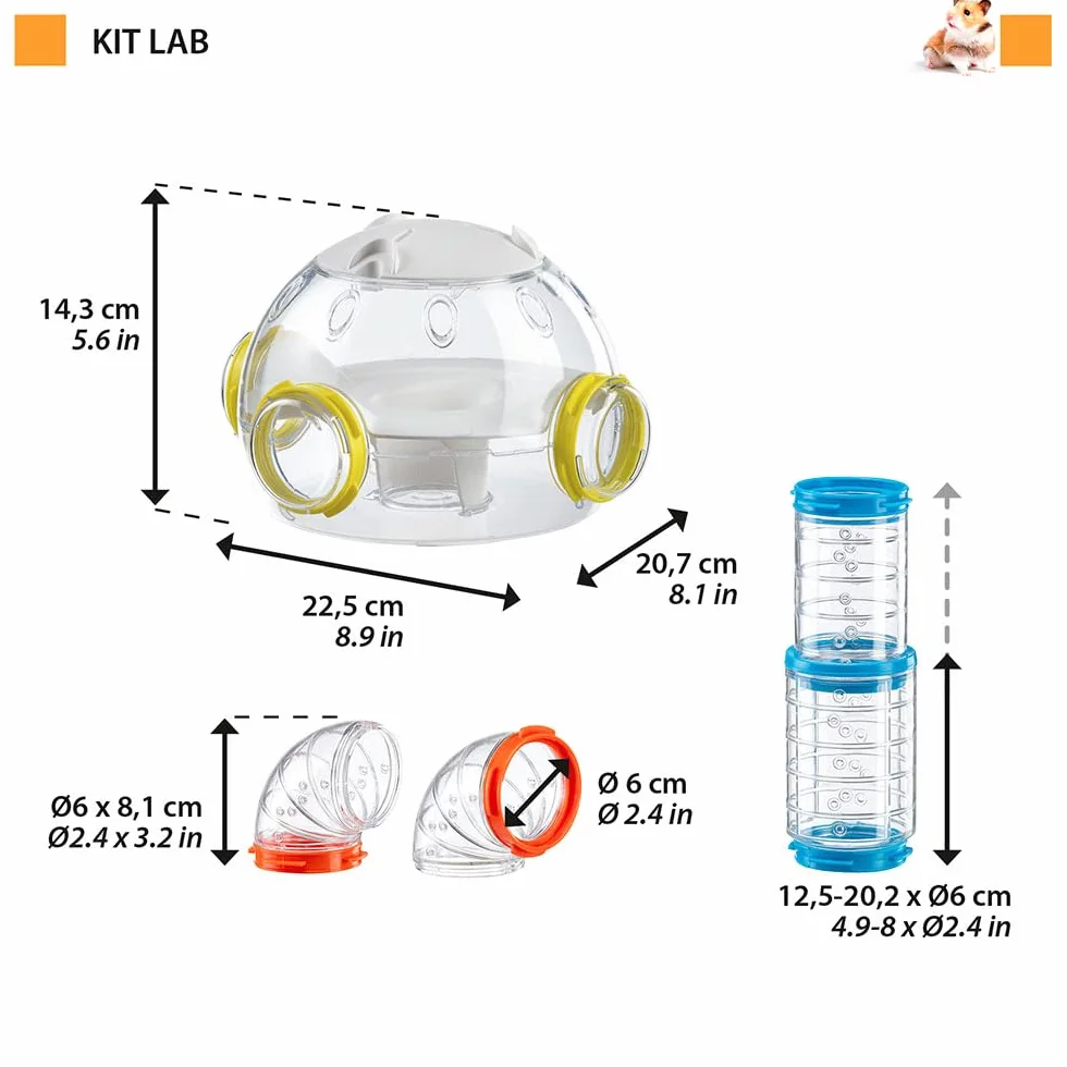 Ferplast Juego de tubos para hámster, kit de 4 piezas, módulo de carcasa, túneles transparentes con ventilación, curvas y accesorios