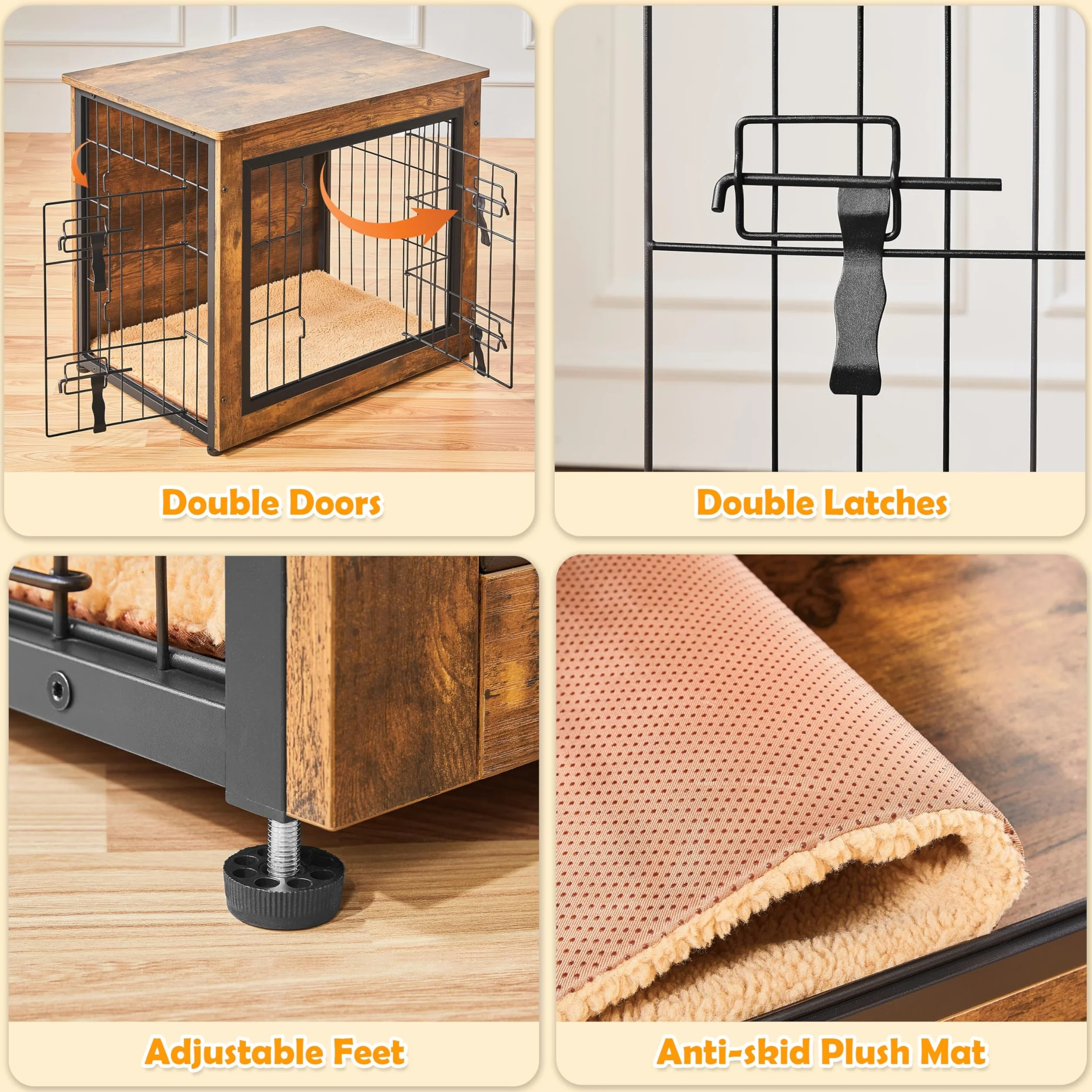 Yaheetech Jaula para perros de madera, estilo mueble, jaula para mascotas con 2 puertas y cojines, moderna caseta para perros pequeños/medianos de hasta 61 kg, 69 x 51 x 61 cm, color marrón