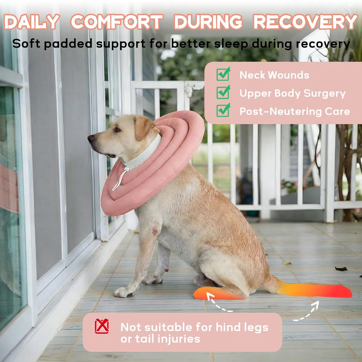 Collar Isabelino Suave para Perros para Cuello y Parte Superior del Cuerpo, Collar Postoperatorio Impermeable con Cordón Ajustable, Alternativa Cómoda al Cono Rígido, Rosa Empolvado S