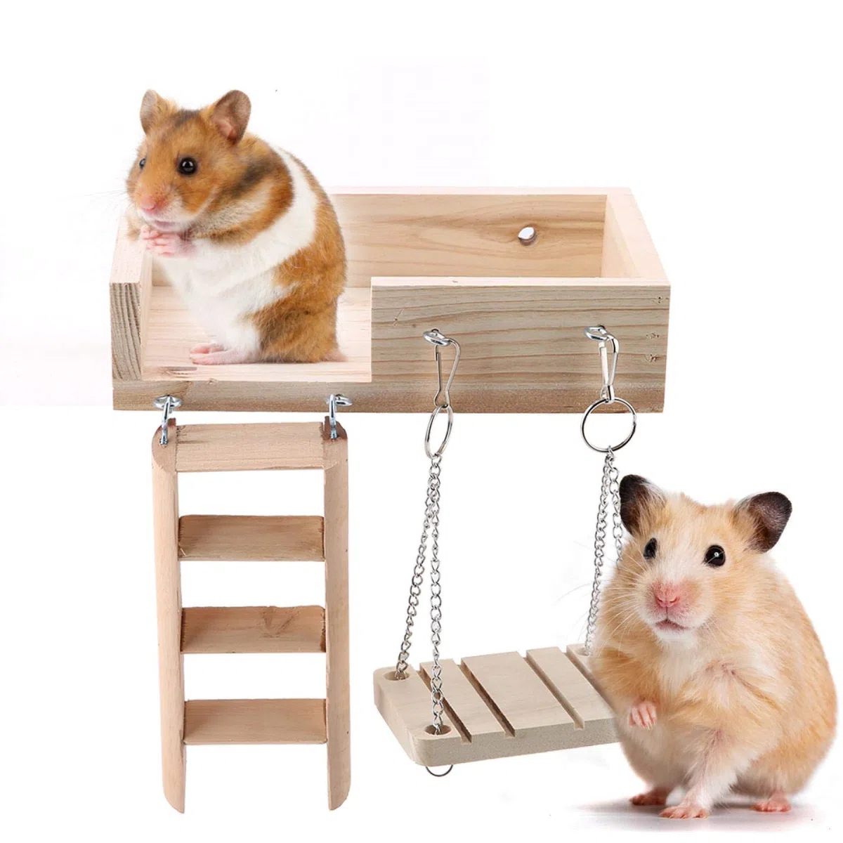 Escala para Animales de compañía Juguetes para pájaros Escalera de rampa para hámster de Madera de 3 Piezas, Perchas de Jaula para pájaros Cuadrados, Plataforma de Soporte de Madera, para Ardilla de