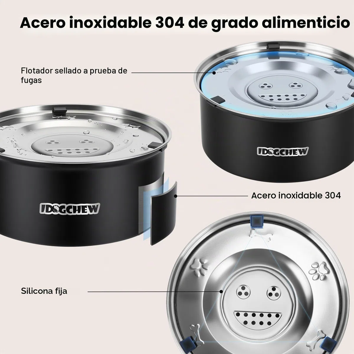 Bebedero Flotante para Perros de Acero Inoxidable – Cuenco Antigoteo con Bandeja Cerrada, Agua Limpia sin Salpicaduras, Base Antideslizante, 1L / 3L