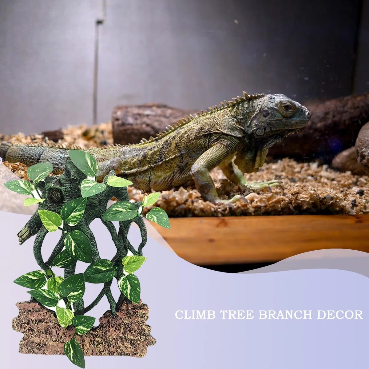Decoración del tanque de serpientes, ramas para reptiles - Rama del árbol de succión con hojas,Decoración de la jaula de camaleón, decoración del terrario de serpiente, accesorios de tanques de lagart