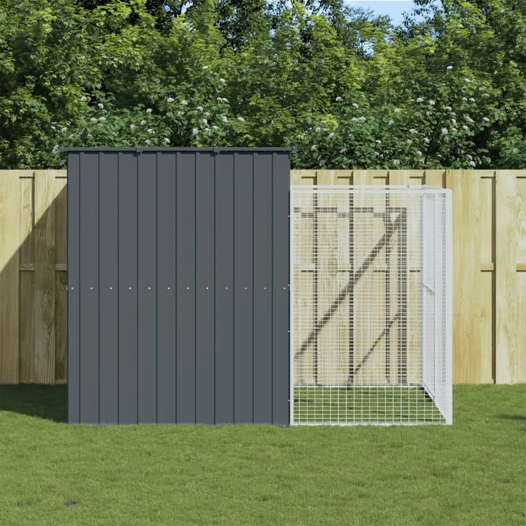 Caseta Perros con Corral Acero galvanizado Gris 214x253x181 cm, Refugio para Animales