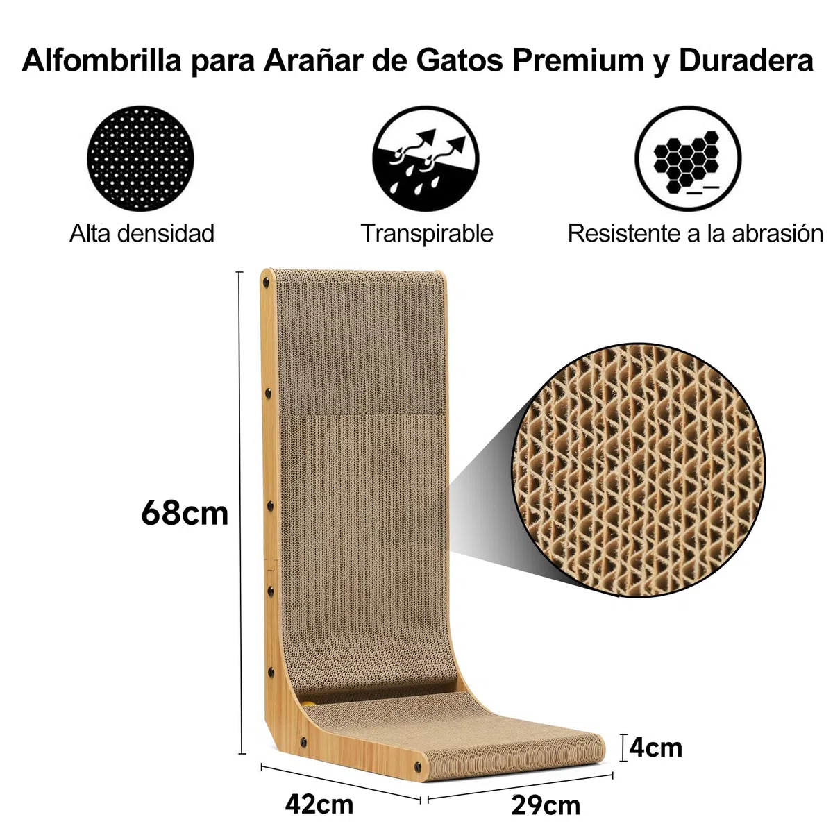 FUKUMARU Rascador para Gatos de 68 cm de Altura, rascador Vertical en Forma de L, con Pelota de Juguete, Alfombrillas rascadoras de cartón Paredes y Esquinas，Talla Grande