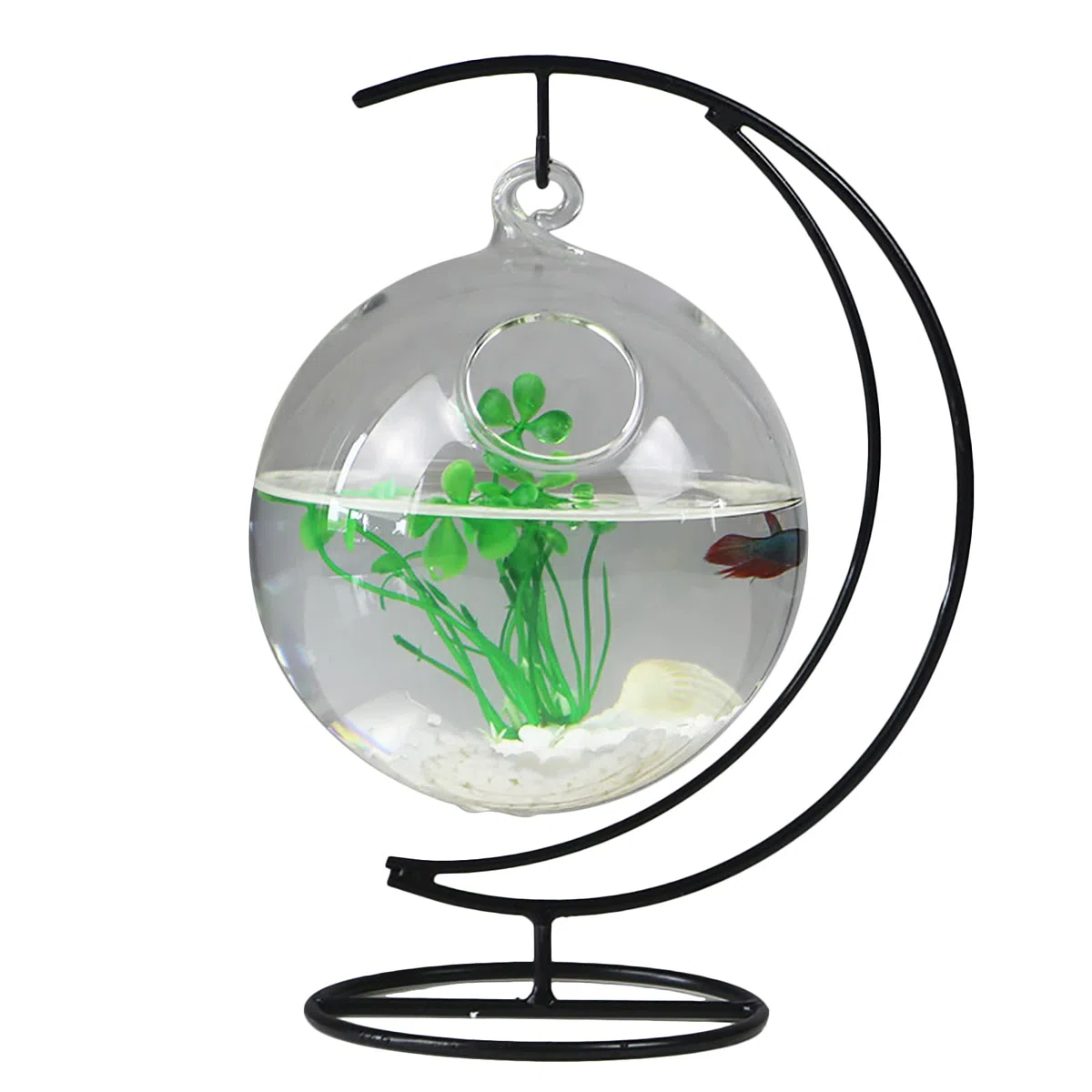 Cuenco de pescado colgante de cristal, creativo colgante de cristal, pecera colgante para decoración del hogar con soporte, A1