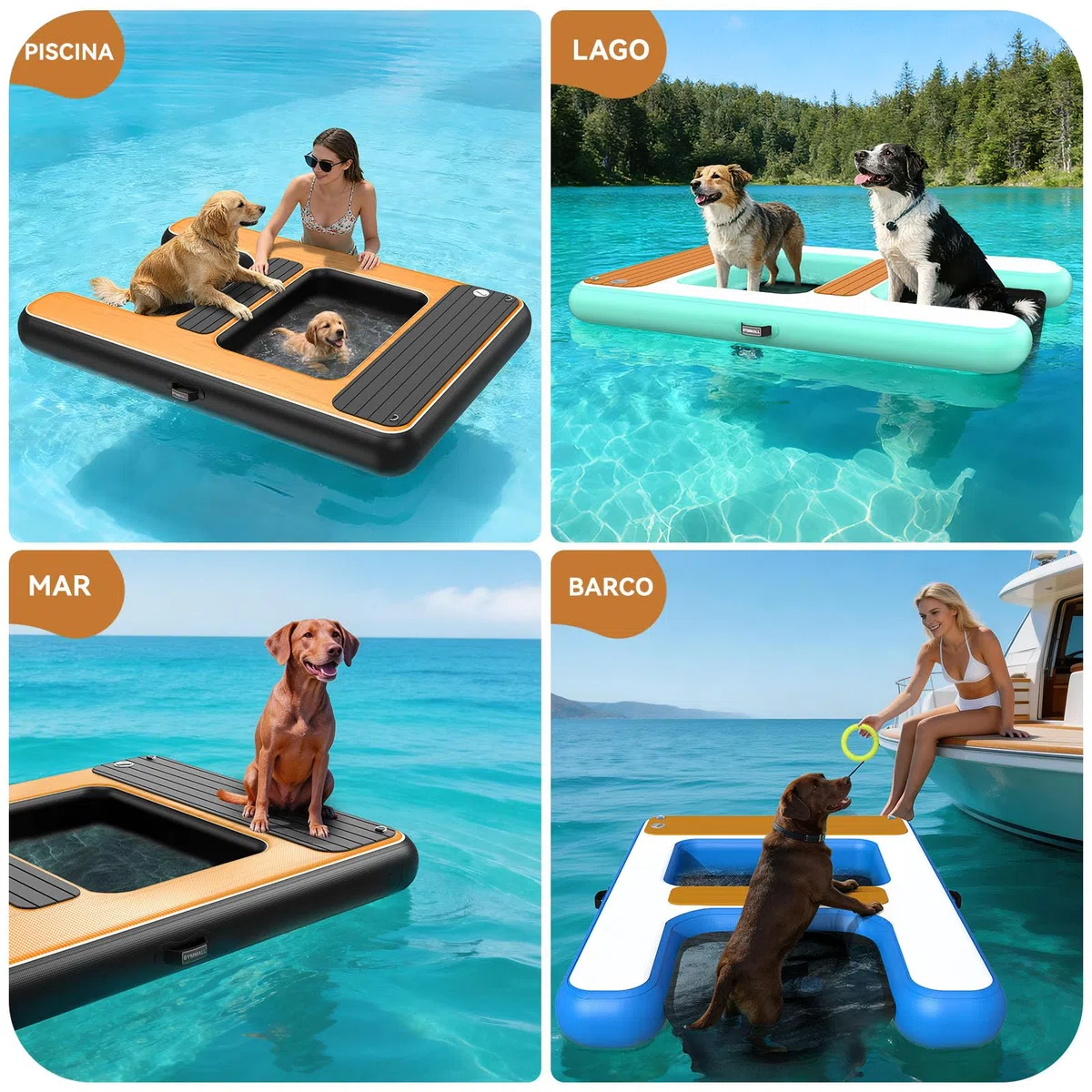 Rampa de Agua Hinchable para Perros 170 x 120 cm, Capacidad hasta 150 kg, Ideal para Muelles, Piscinas y Barcos