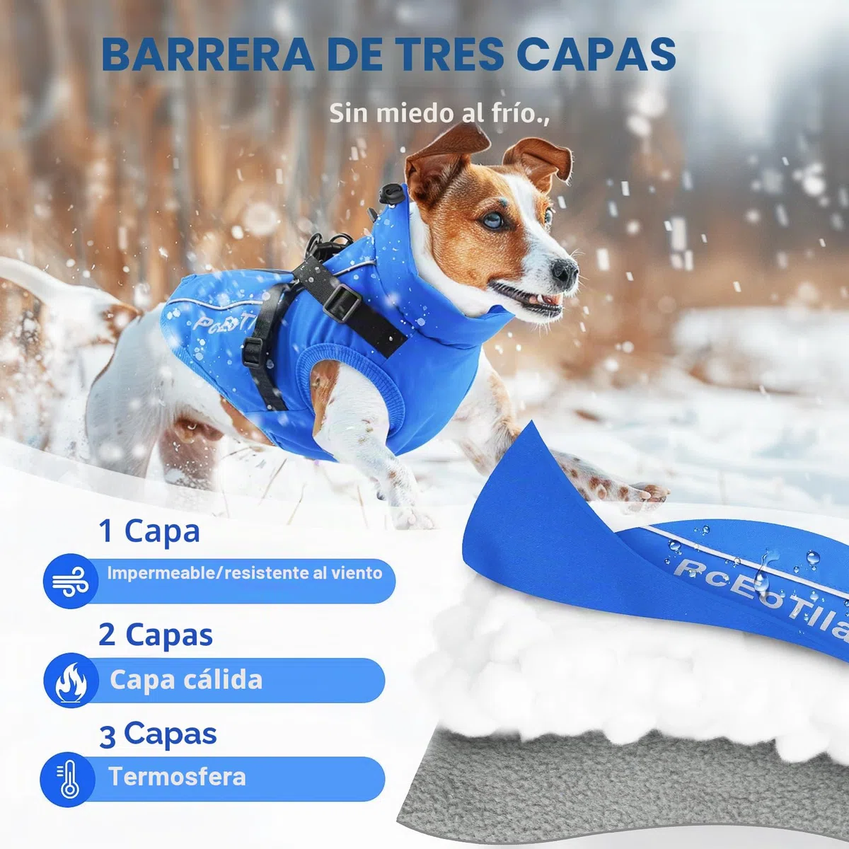 PcEoTllar Abrigo Impermeable para Perros pequeños, Chaqueta Reflectante cálida con arnés para Invierno, Disfraz de esquí, suéter de algodón para Perro, Azul, S