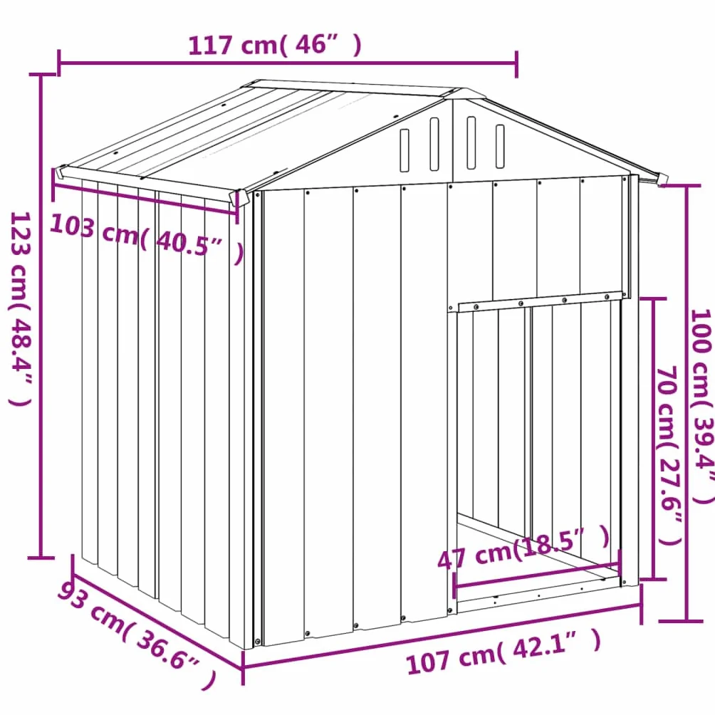 vidaXL Caseta para Perros, Perrera con Tejado Puerta, Casa para Animales, Jaula para Jardín Patio, Acero Galvanizado Gris 117x103x123 cm